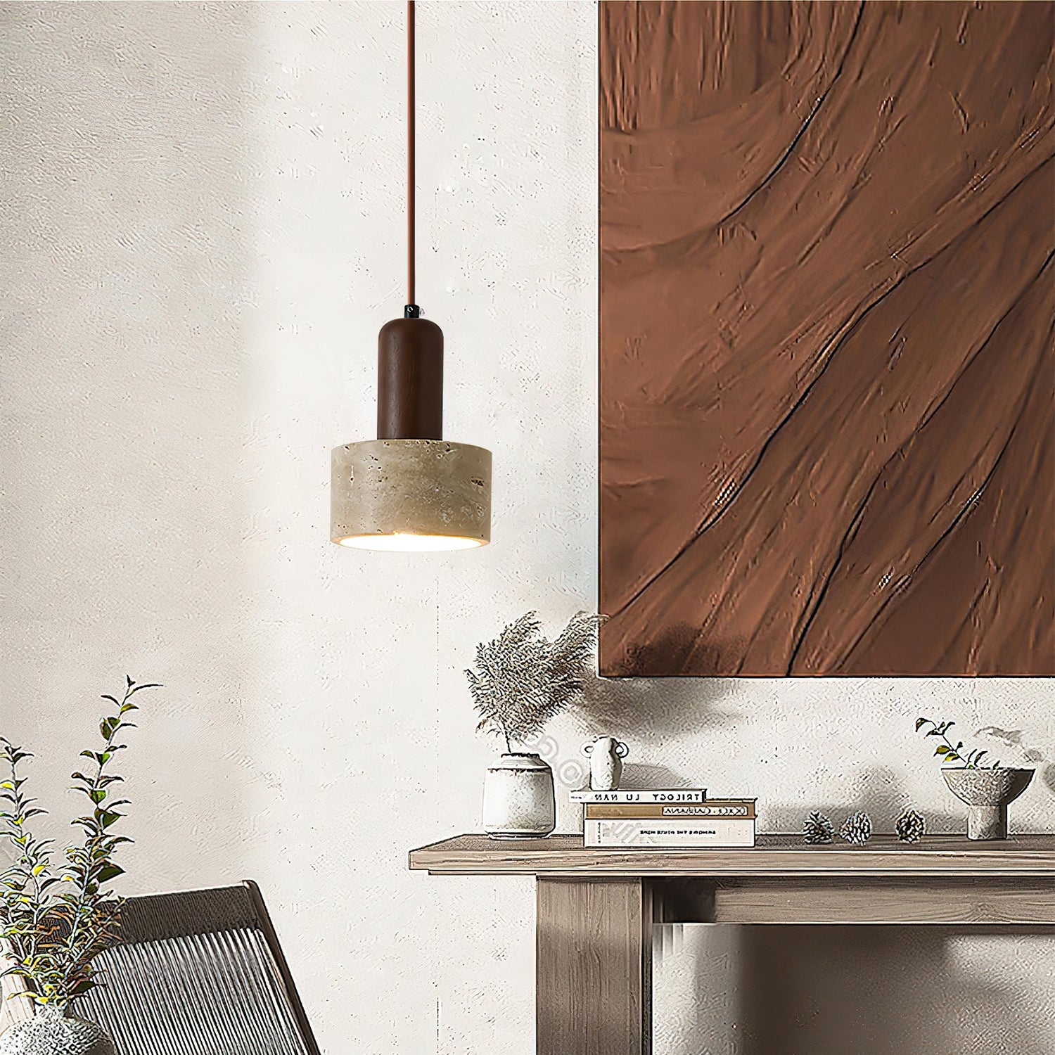 Ilshaa Dual-Material Travertine Pendant Light - Blowlighting