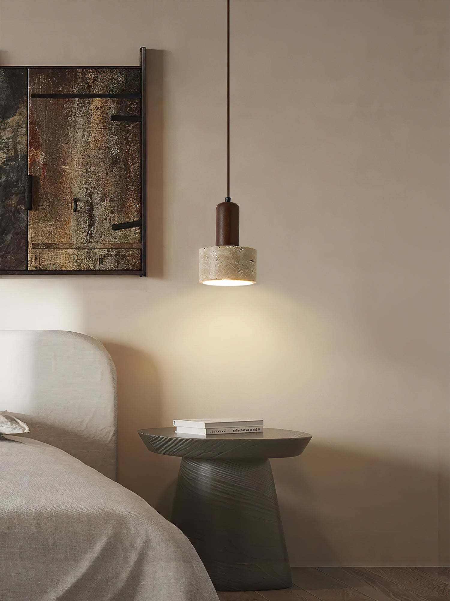 Ilshaa Dual-Material Travertine Pendant Light - Blowlighting