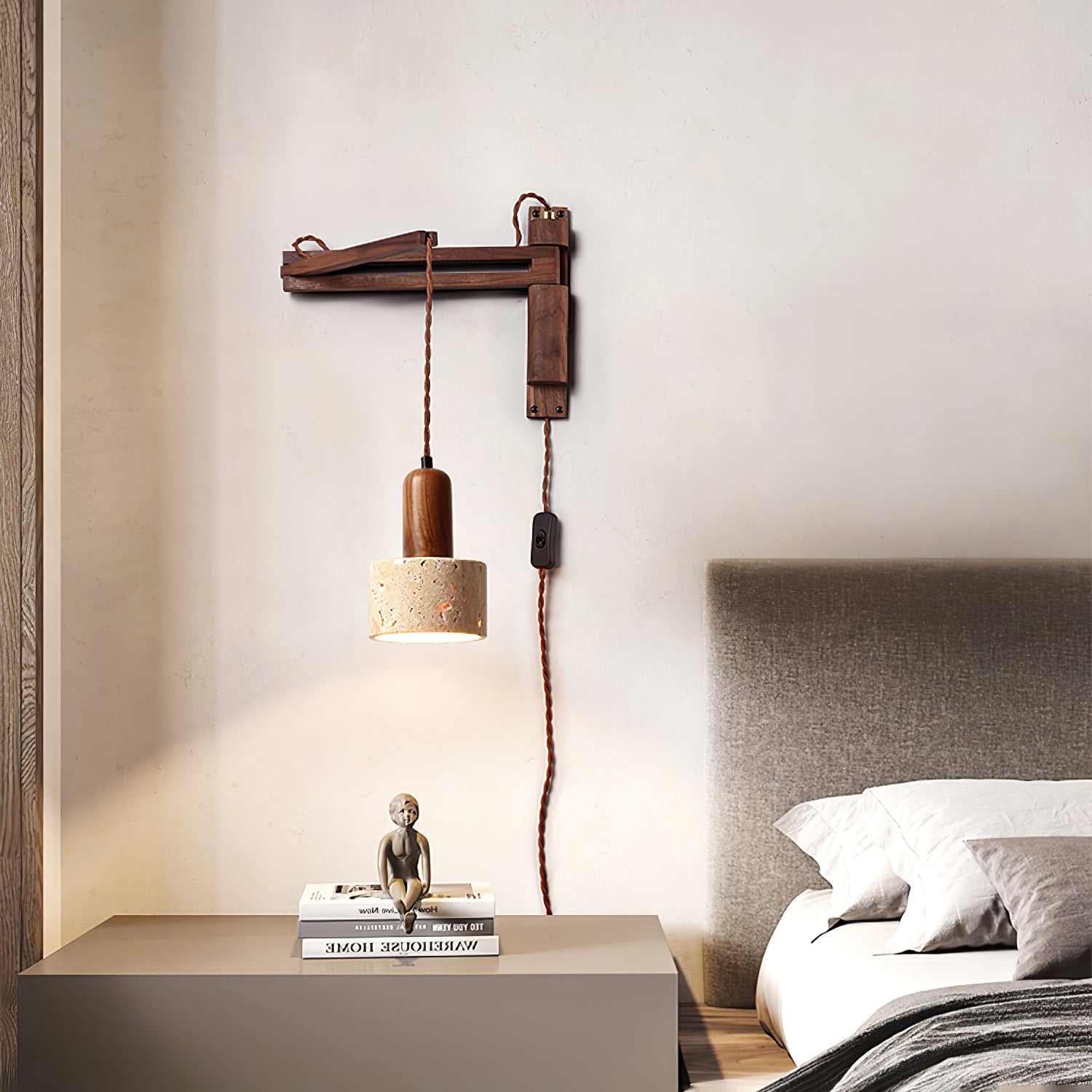 Fossil Travertine Swing Arm Wall Lamp Plug-in - Blowlighting