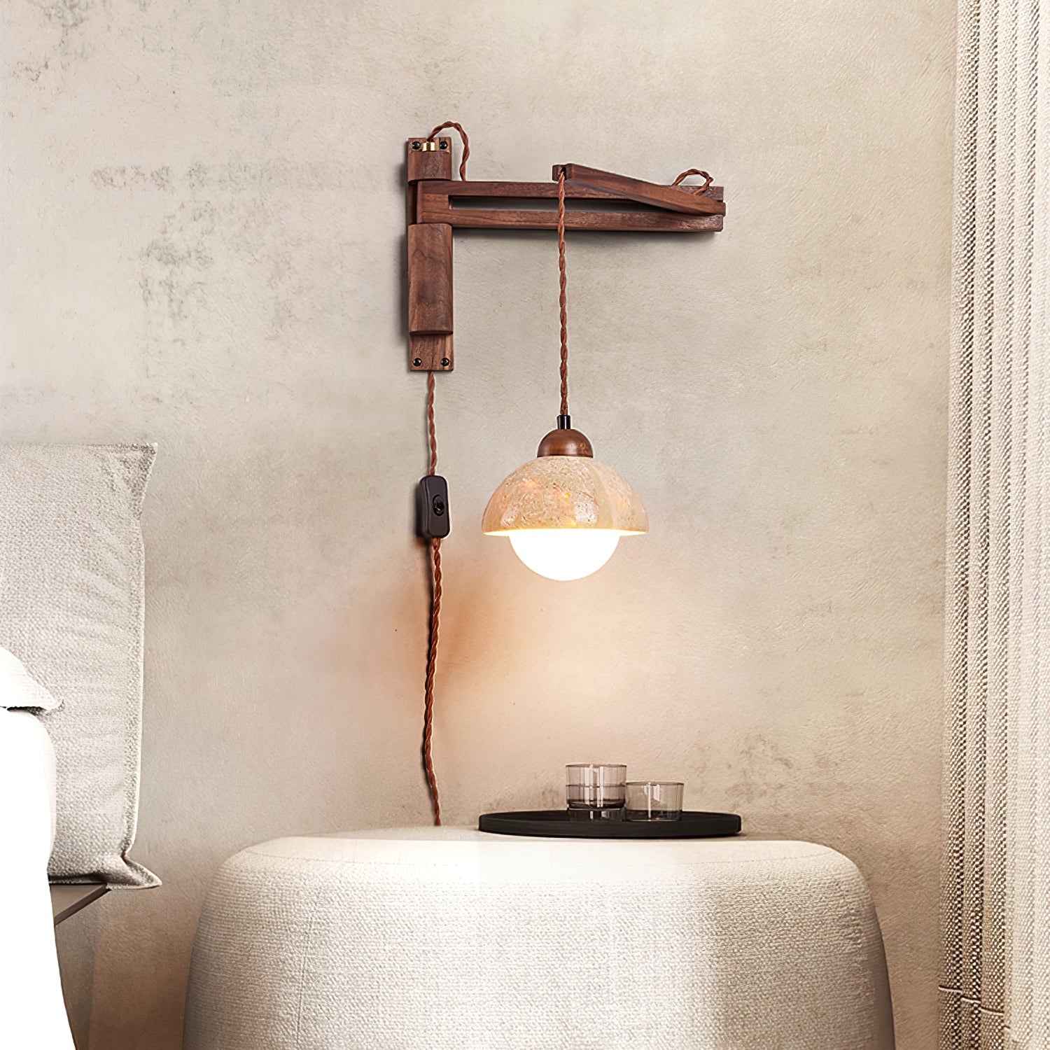 Fossil Travertine Swing Arm Wall Lamp Plug-in - Blowlighting