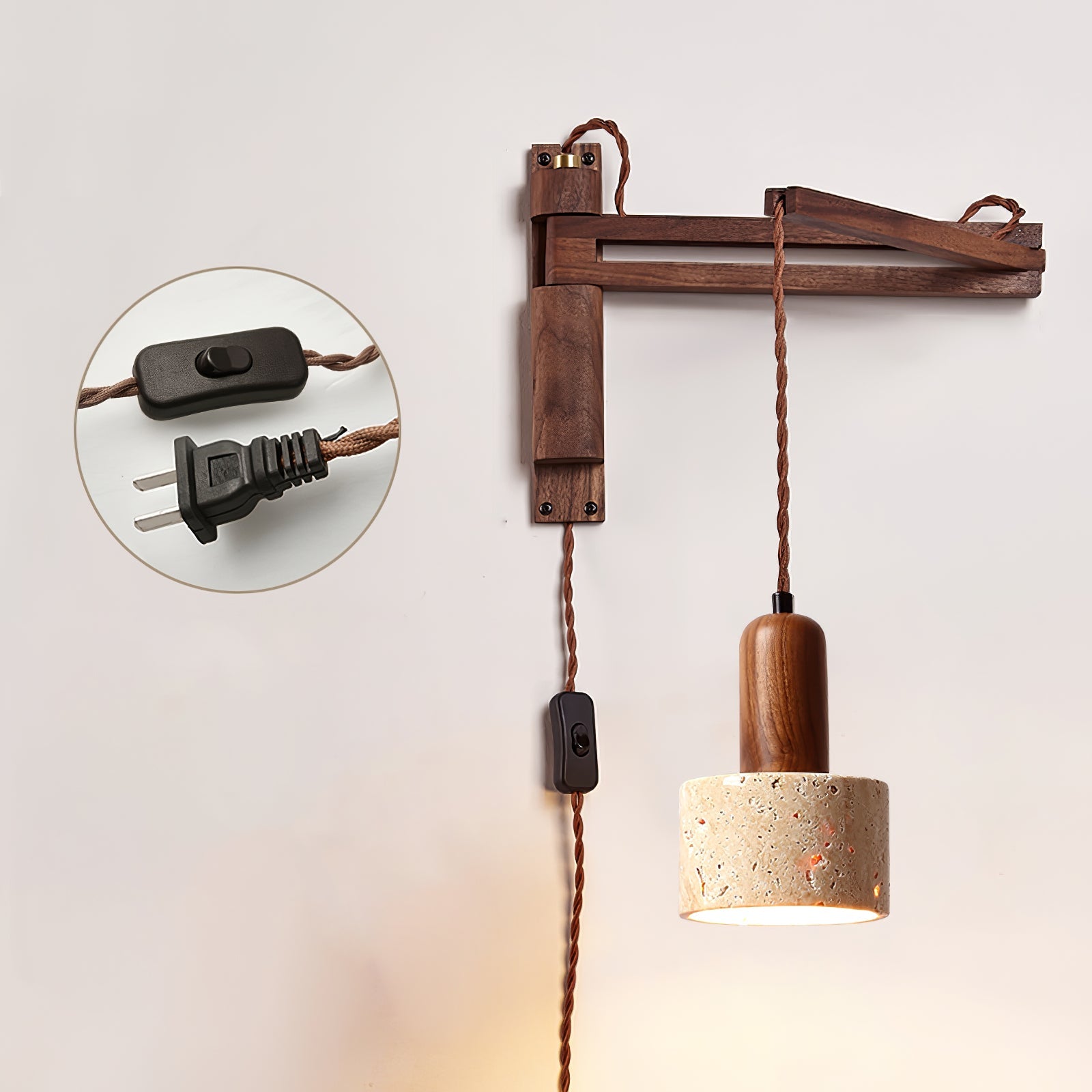 Fossil Travertine Swing Arm Wall Lamp Plug-in - Blowlighting