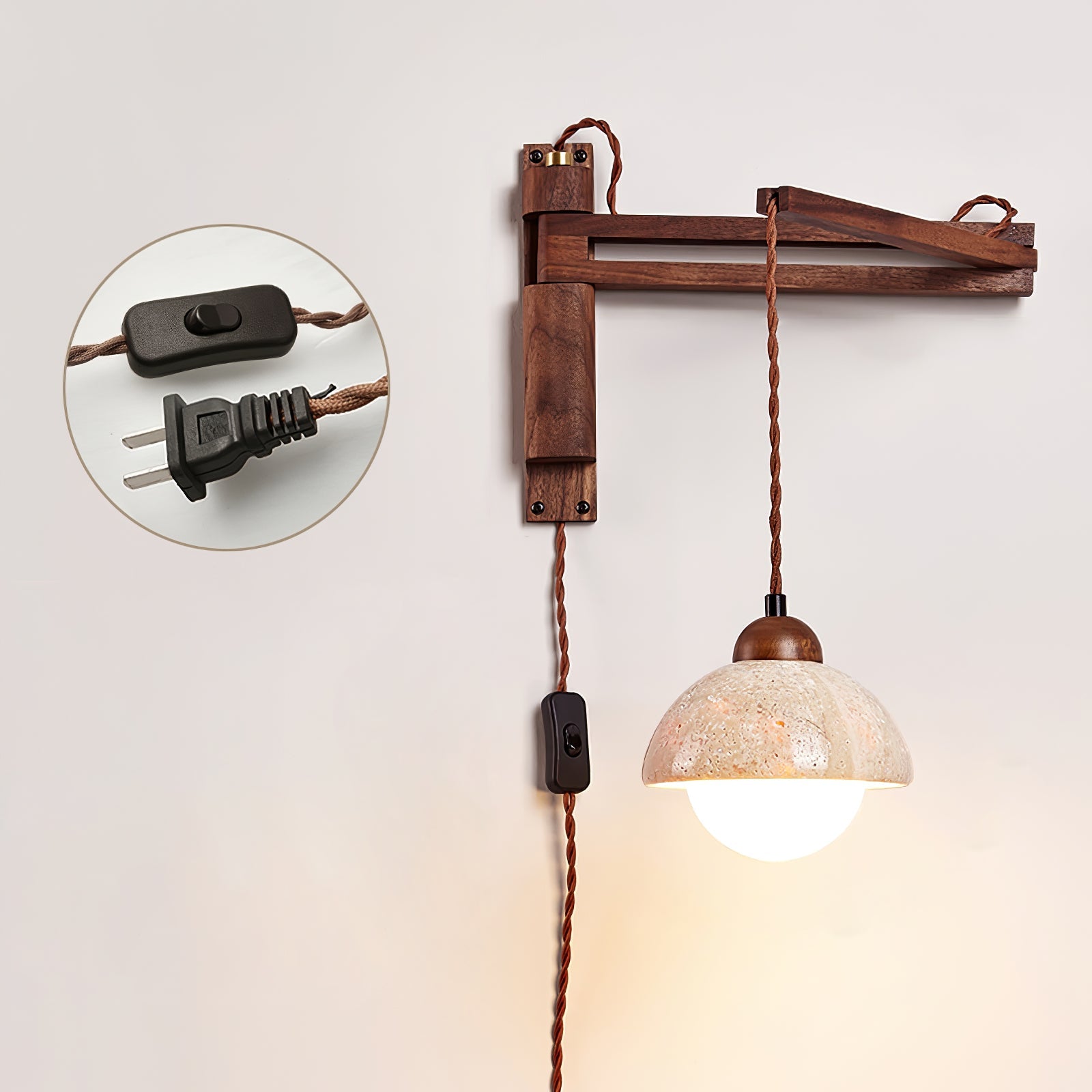 Fossil Travertine Swing Arm Wall Lamp Plug-in - Blowlighting
