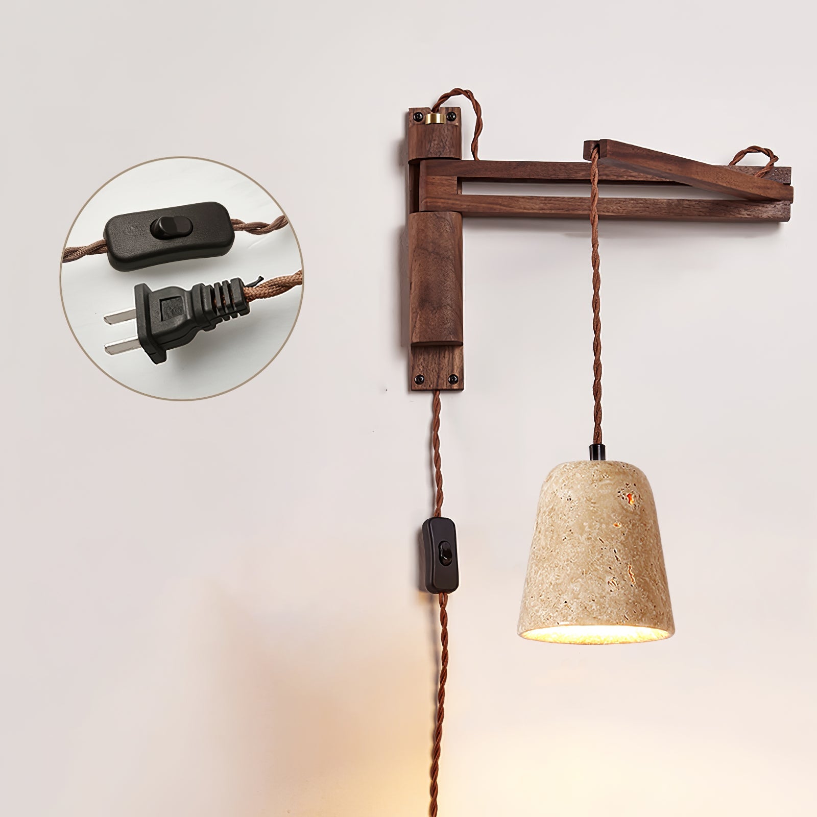 Fossil Travertine Swing Arm Wall Lamp Plug-in - Blowlighting
