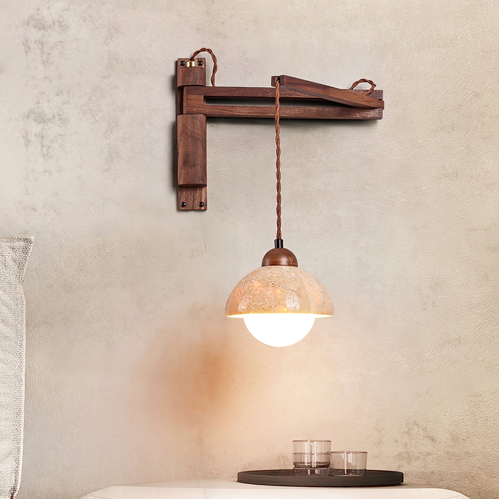 Fossil Travertine Swing Arm Wall Lamp Plug-in - Blowlighting
