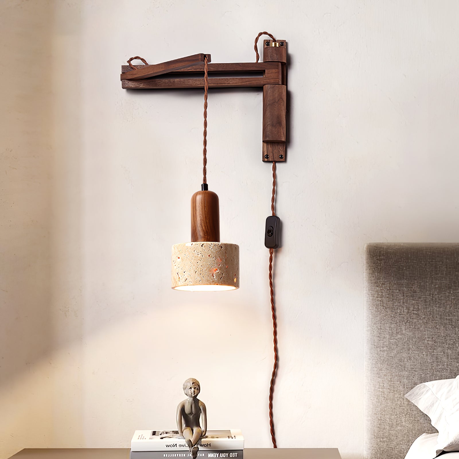 Fossil Travertine Swing Arm Wall Lamp Plug-in - Blowlighting