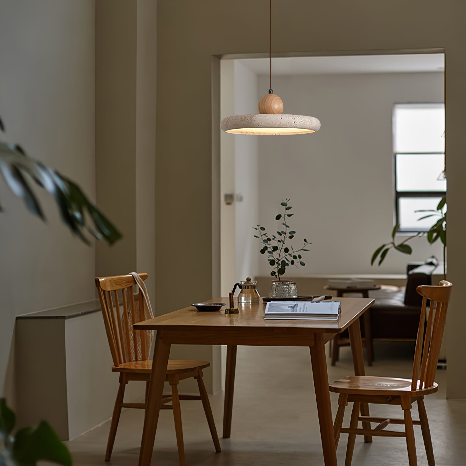 Covarel Minimalist Travertine Plug-In Pendant Light - Blowlighting