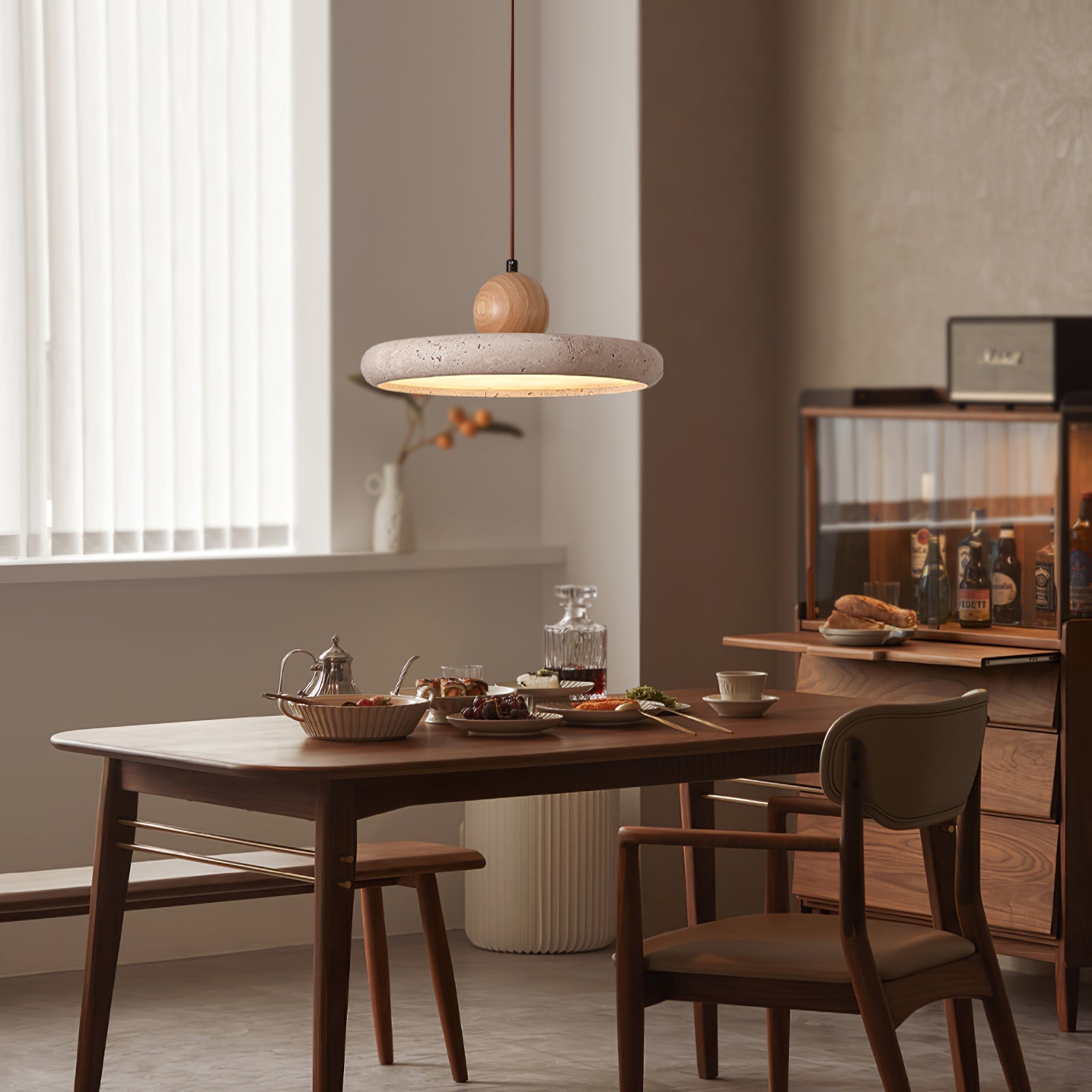 Covarel Minimalist Travertine Plug-In Pendant Light - Blowlighting