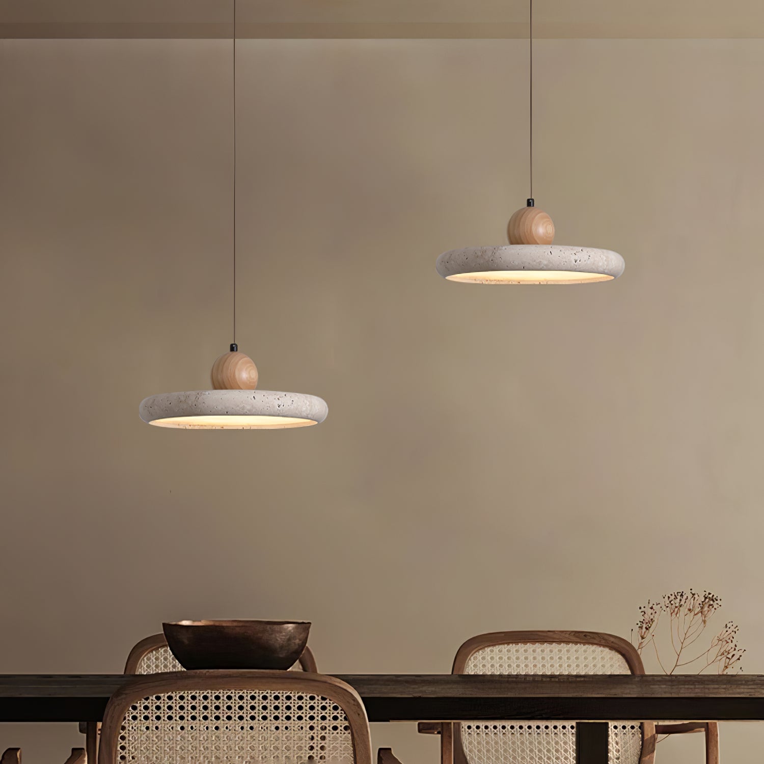 Covarel Minimalist Travertine Plug-In Pendant Light - Blowlighting