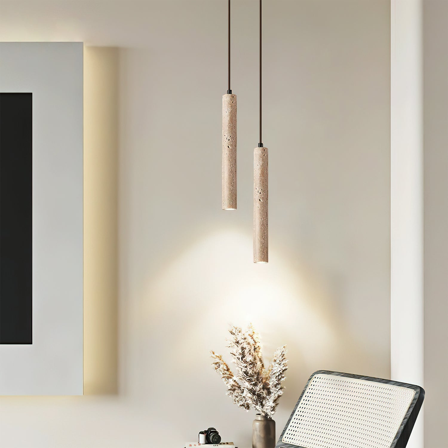 Olvynarae Cylindrical Travertine Pendant Light - Blowlighting