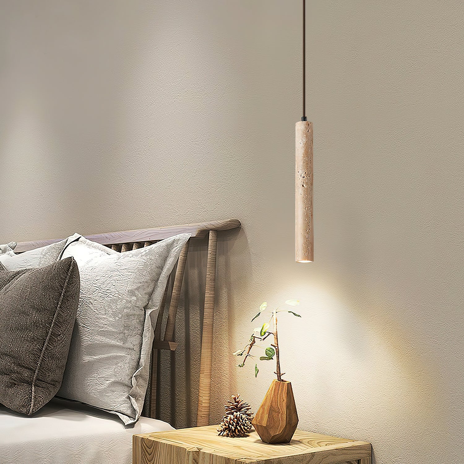 Olvynarae Cylindrical Travertine Pendant Light - Blowlighting