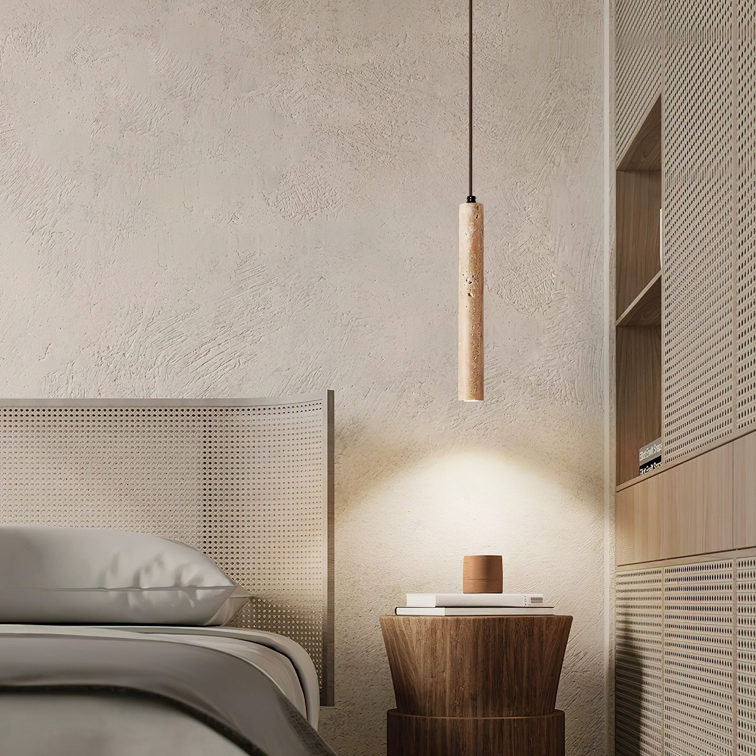 Olvynarae Cylindrical Travertine Pendant Light - Blowlighting