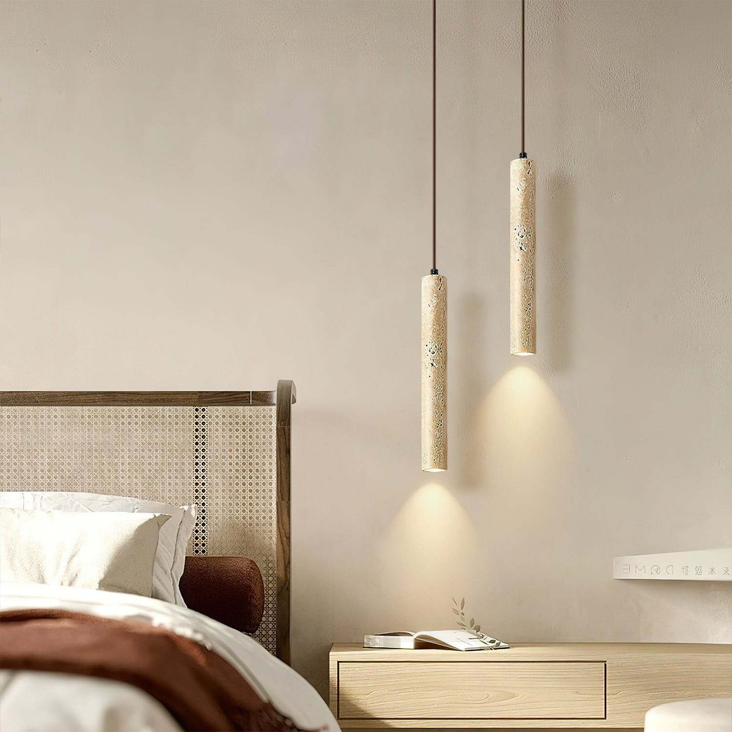 Olvynarae Cylindrical Travertine Pendant Light - Blowlighting