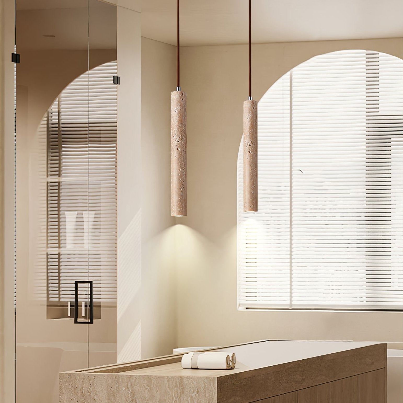 Olvynarae Cylindrical Travertine Pendant Light - Blowlighting