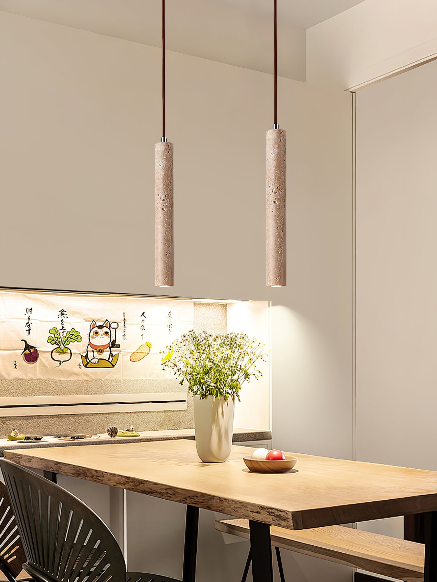 Olvynarae Cylindrical Travertine Pendant Light - Blowlighting