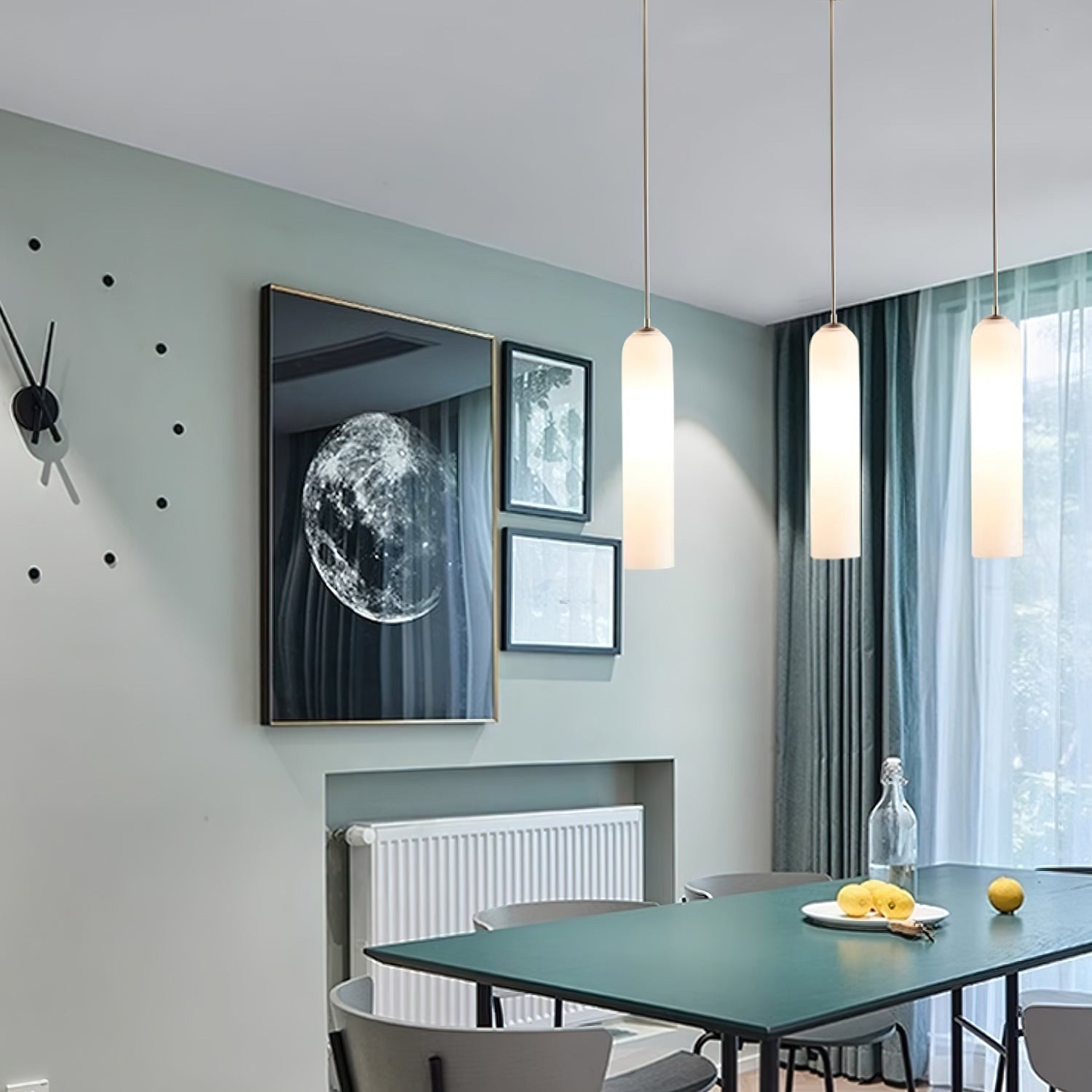 Long Modern Iron Tube Glass Pendant Light