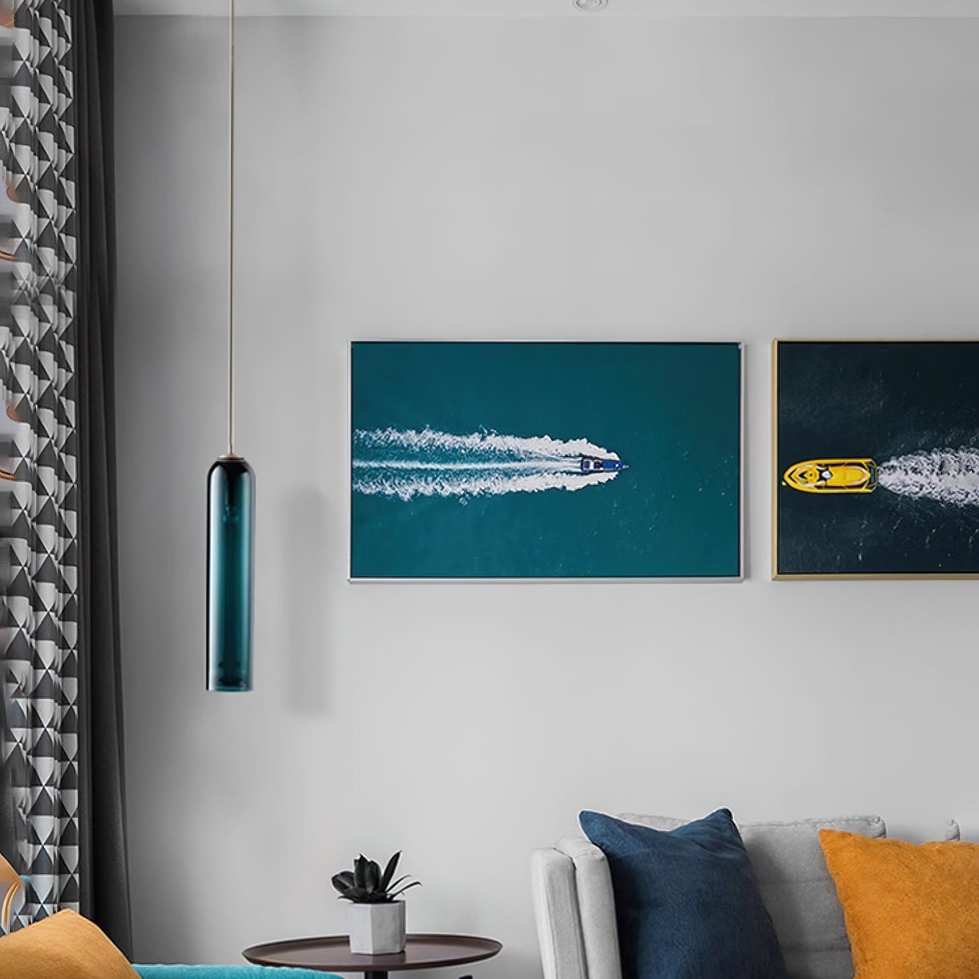 Long Modern Iron Tube Glass Pendant Light