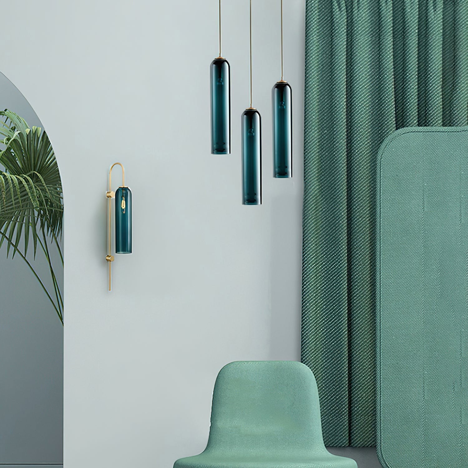 Long Modern Iron Tube Glass Pendant Light