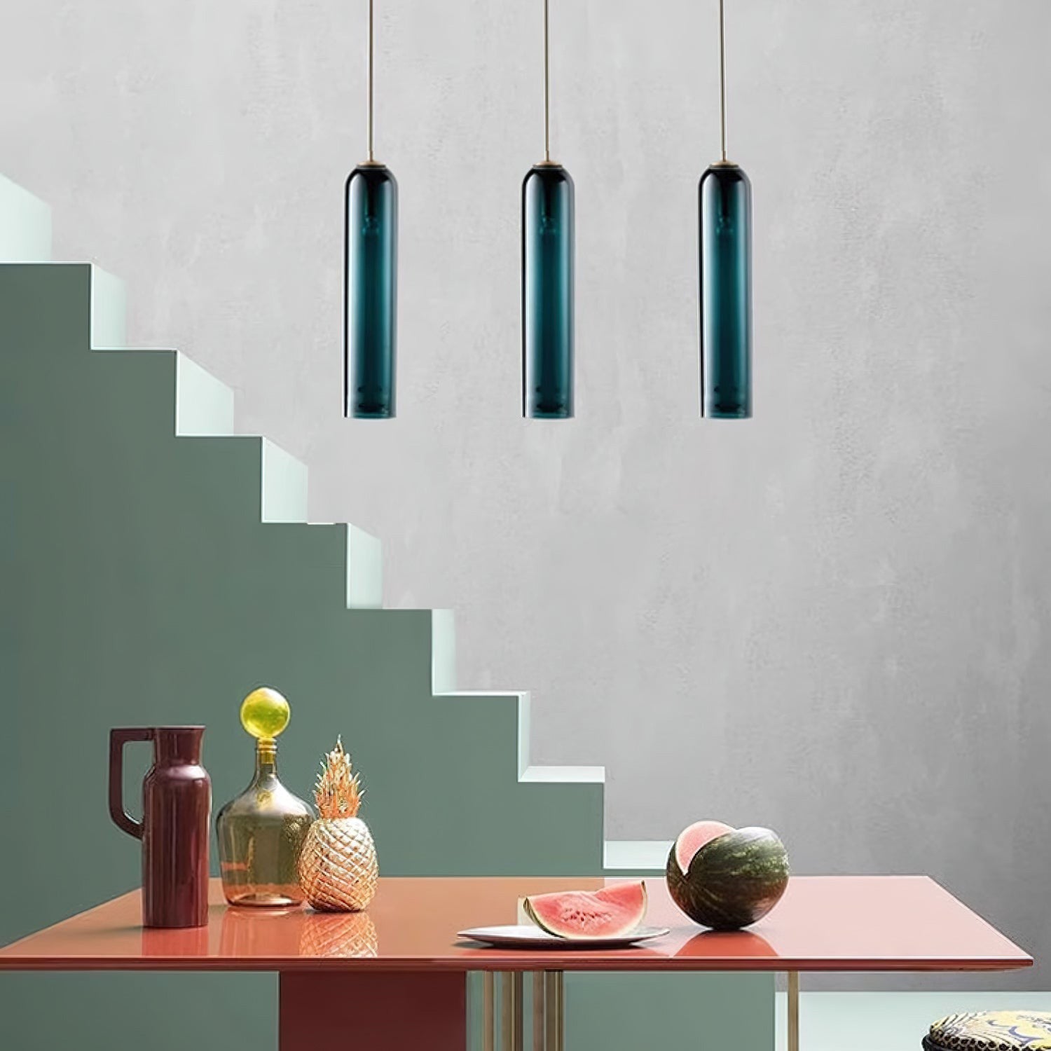 Long Modern Iron Tube Glass Pendant Light