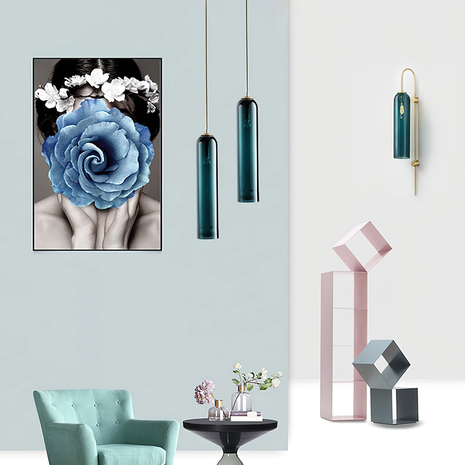 Long Modern Iron Tube Glass Pendant Light