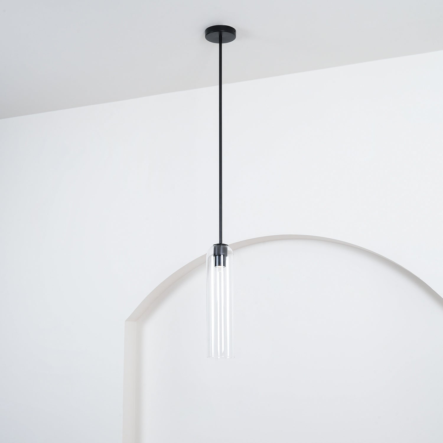 Long Modern Iron Tube Glass Pendant Light