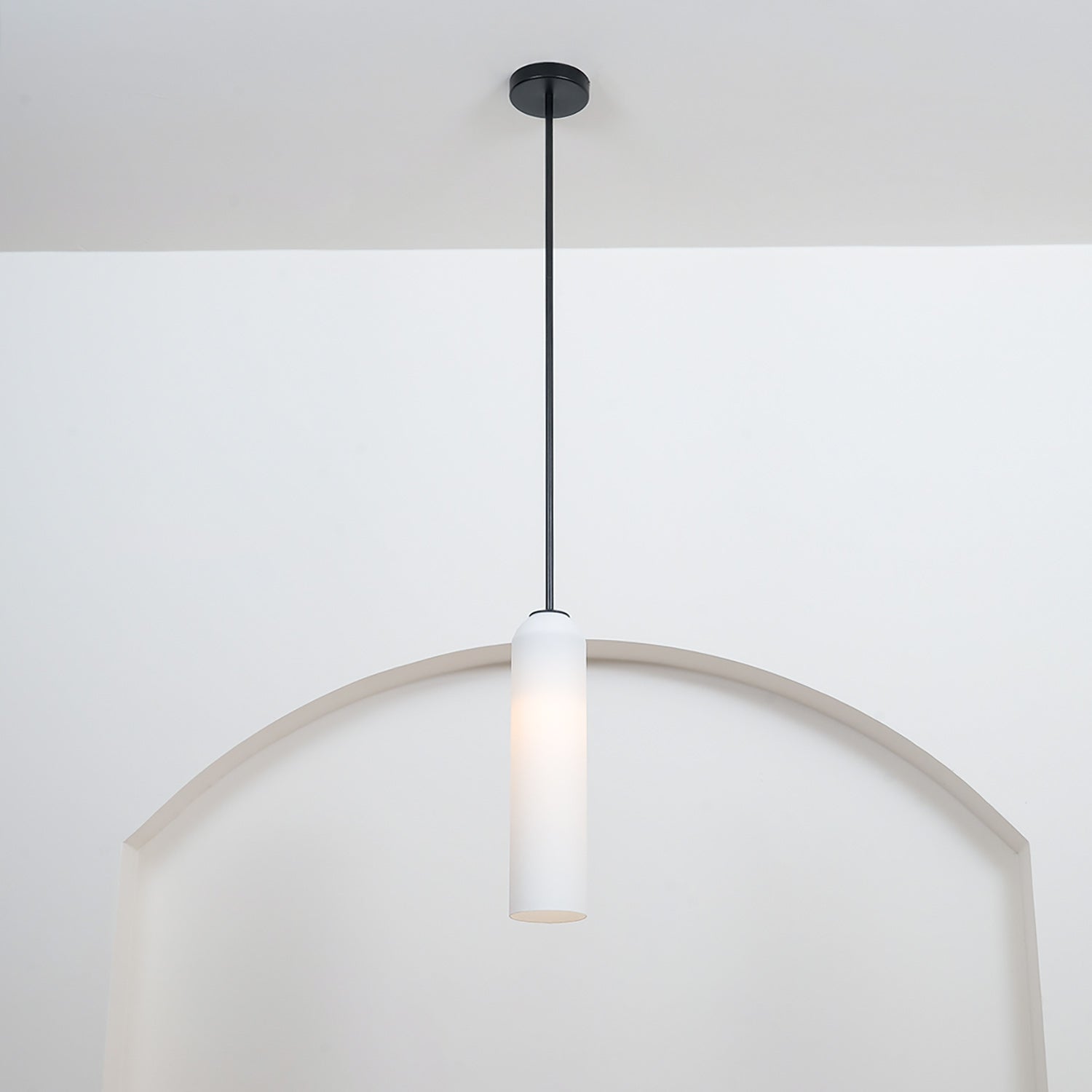 Long Modern Iron Tube Glass Pendant Light