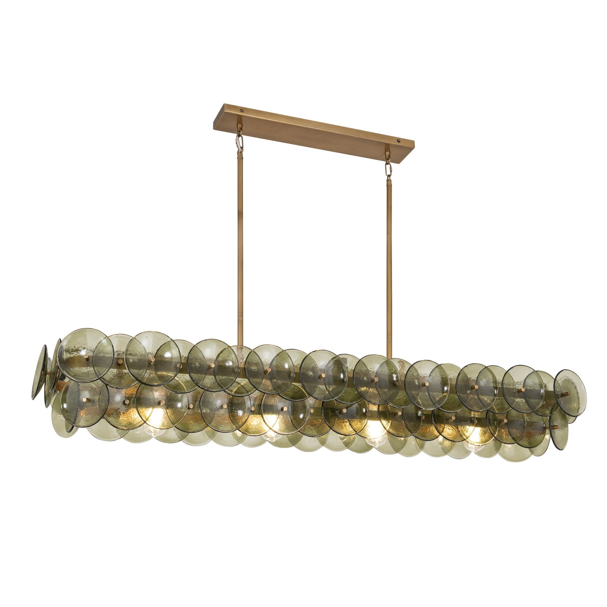 Aurora Chandelier Linear Amber Pressed Glass Disc Modern - Blowlighting