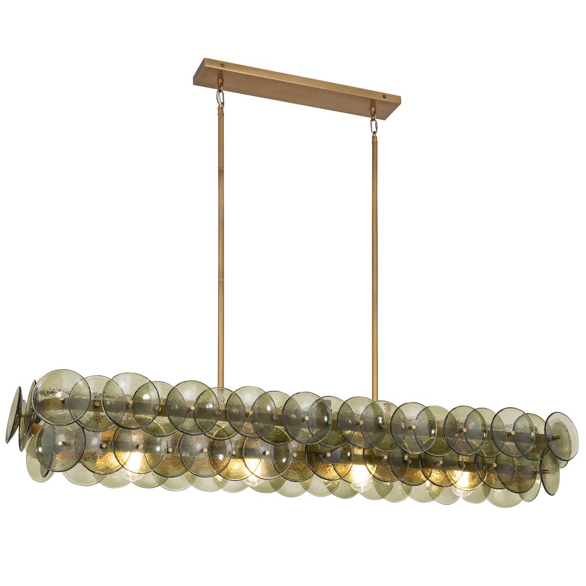 Aurora Chandelier Linear Amber Pressed Glass Disc Modern - Blowlighting