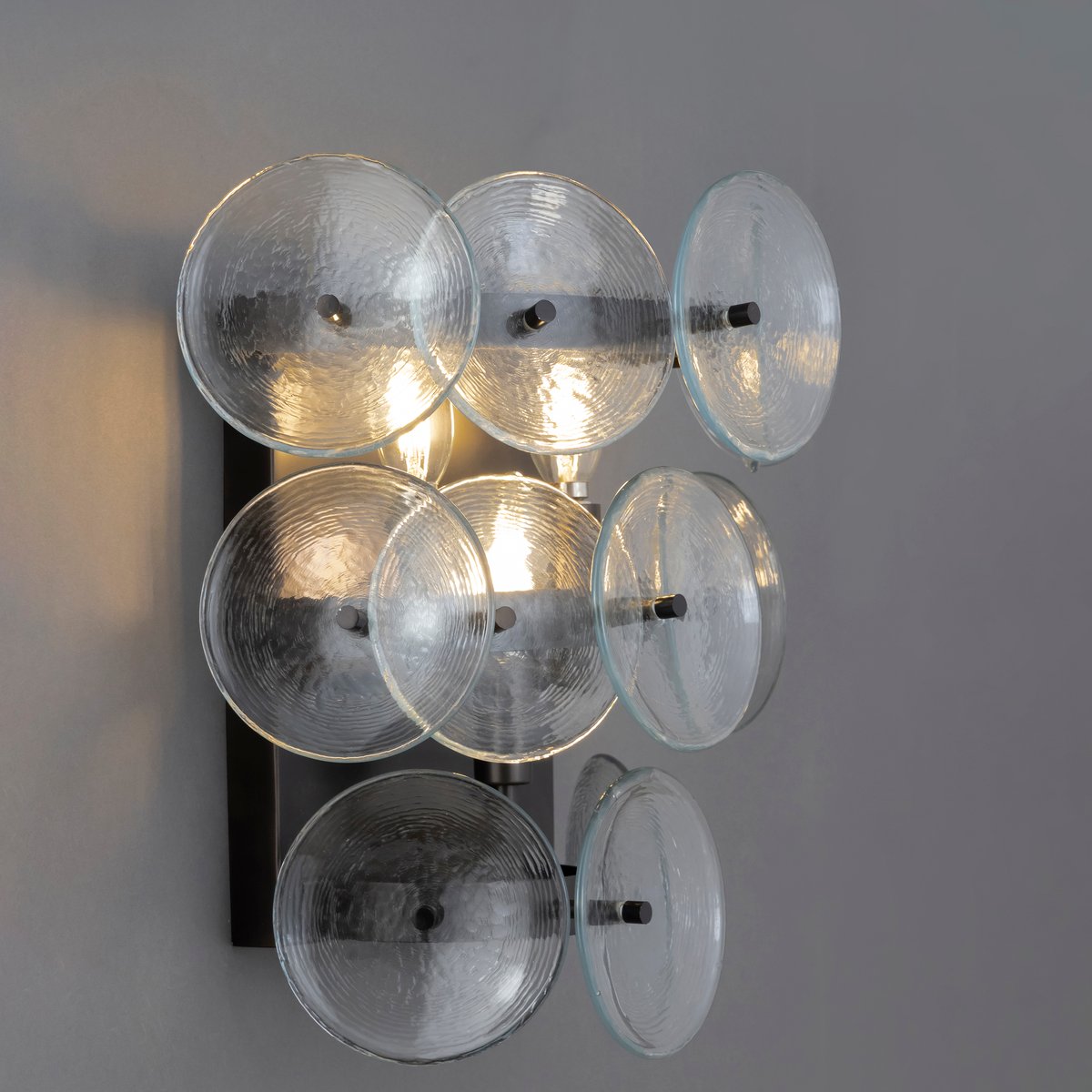Aurora Wall Sconce Pressed Glass Disc Vintage Amber - Blowlighting