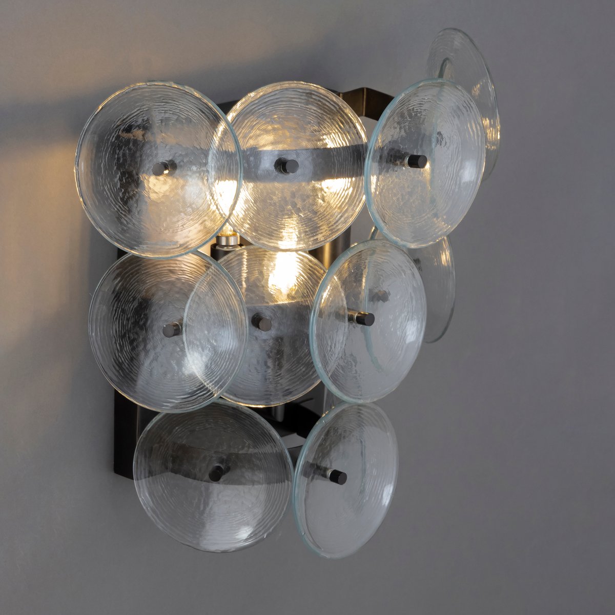 Aurora Wall Sconce Pressed Glass Disc Vintage Amber - Blowlighting