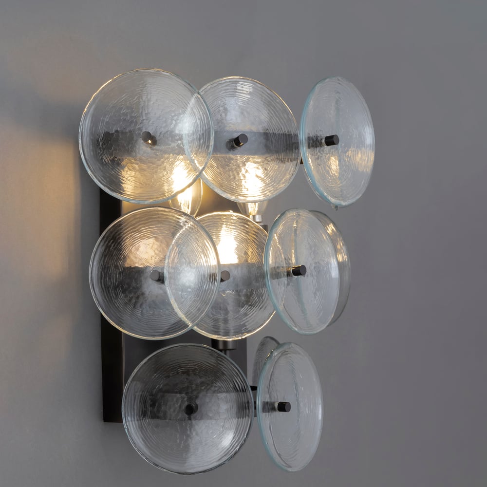 Aurora Wall Sconce Pressed Glass Disc Vintage Amber - Blowlighting