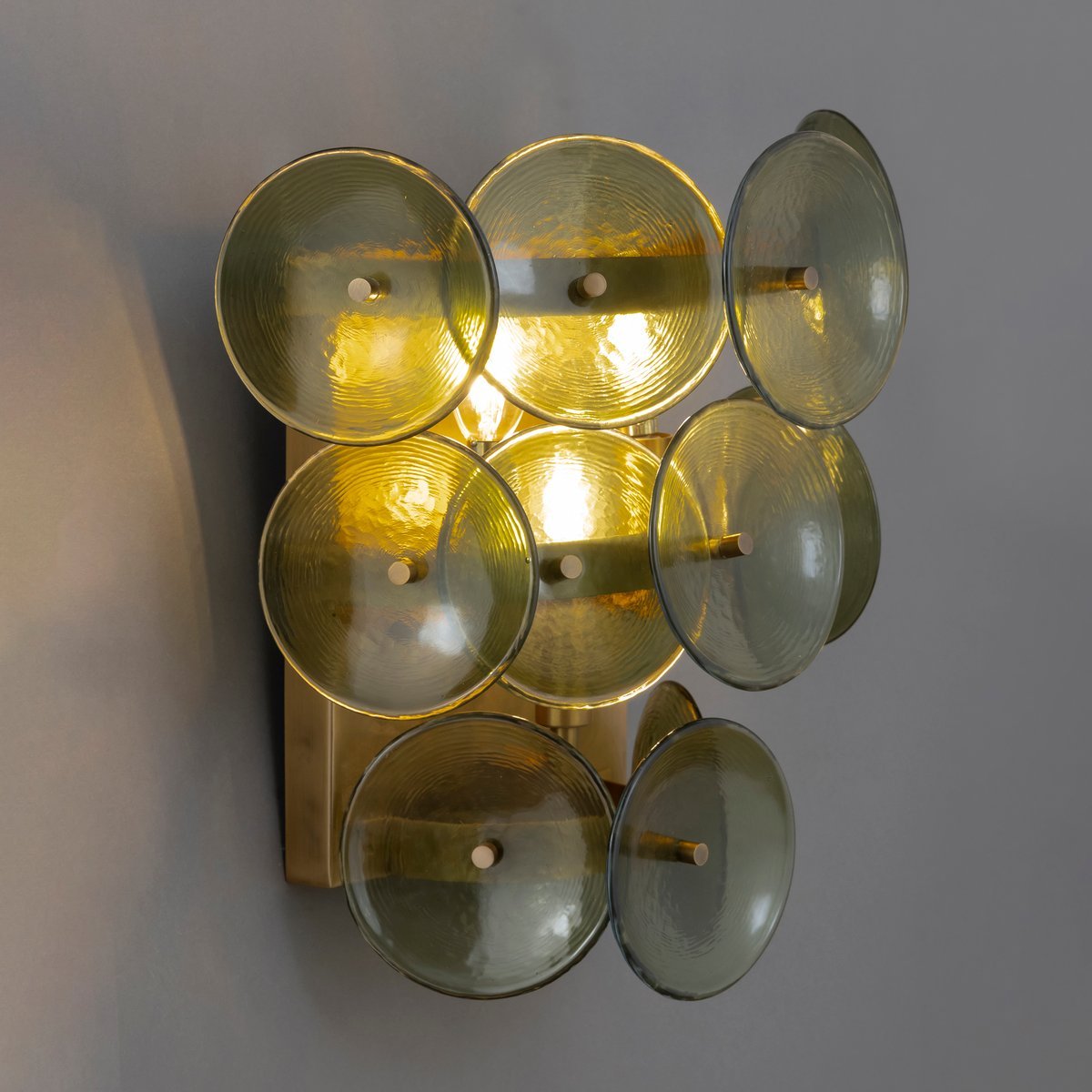 Aurora Wall Sconce Pressed Glass Disc Vintage Amber - Blowlighting