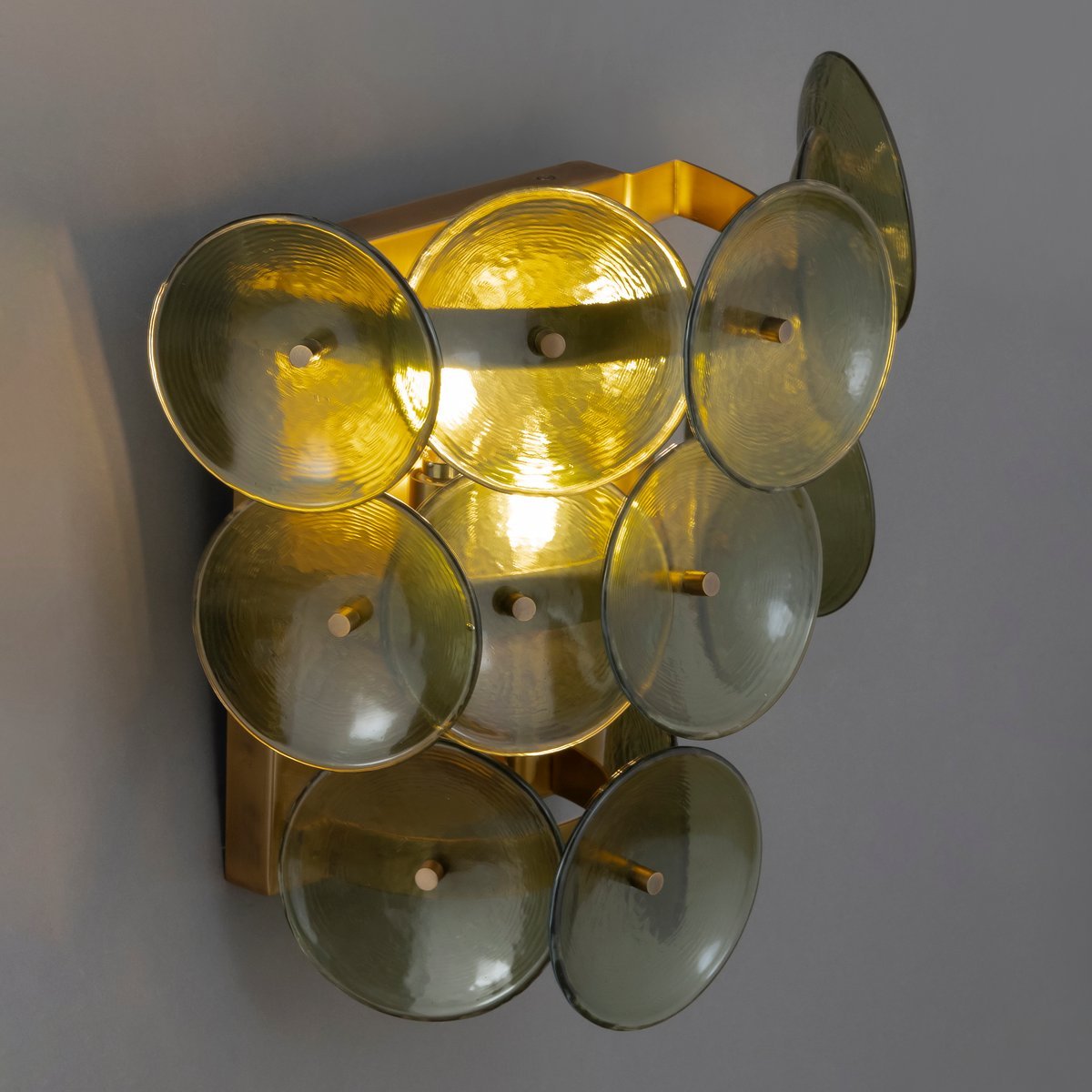 Aurora Wall Sconce Pressed Glass Disc Vintage Amber - Blowlighting
