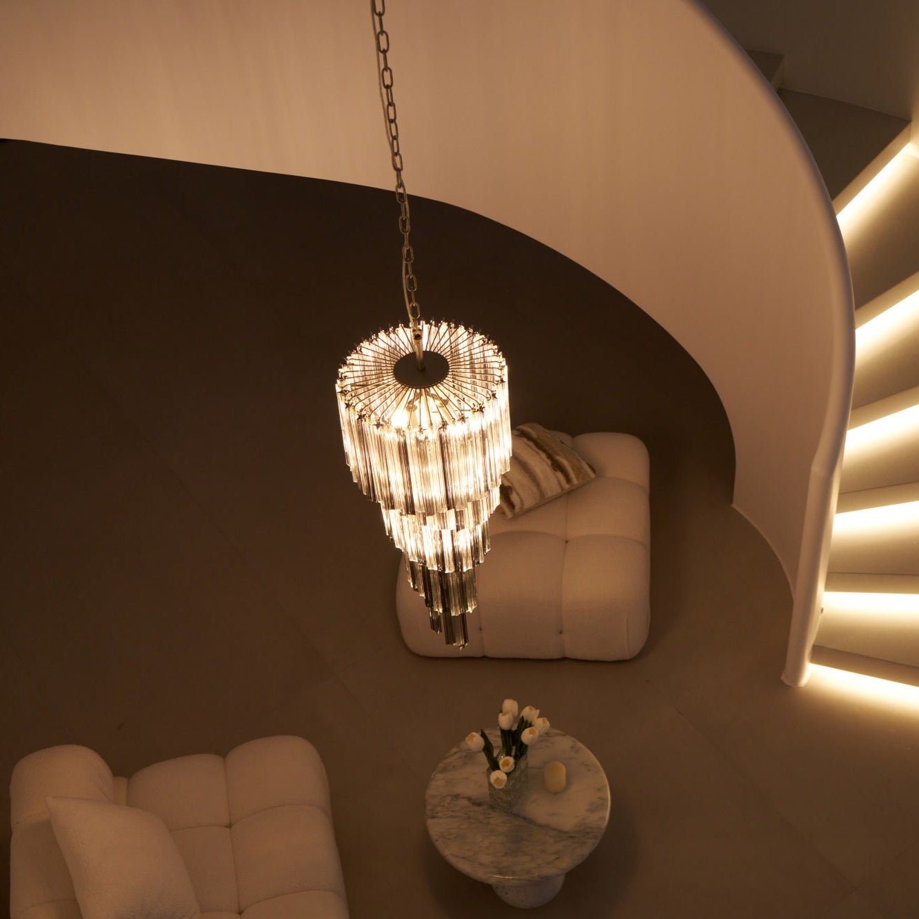 Aurora Chandelier Smoked Glass Spiral - Blowlighting