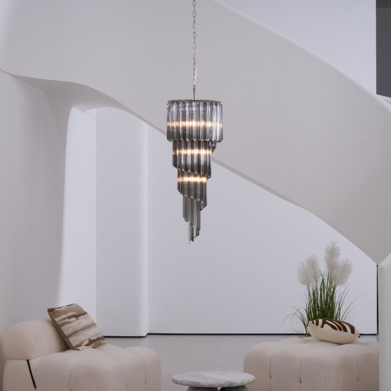 Aurora Chandelier Smoked Glass Spiral - Blowlighting