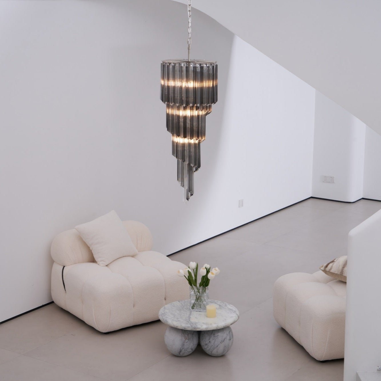 Aurora Chandelier Smoked Glass Spiral - Blowlighting