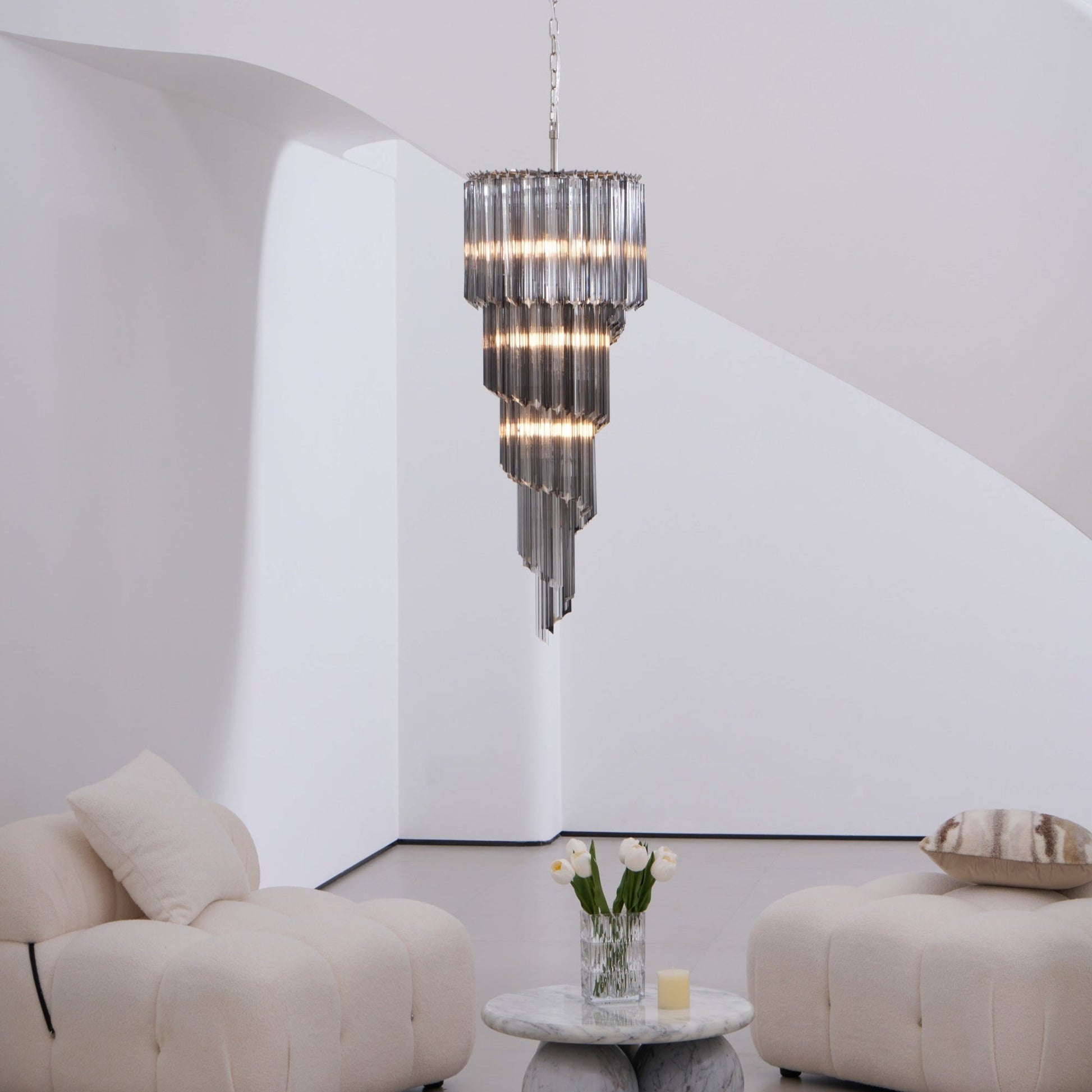 Aurora Chandelier Smoked Glass Spiral - Blowlighting