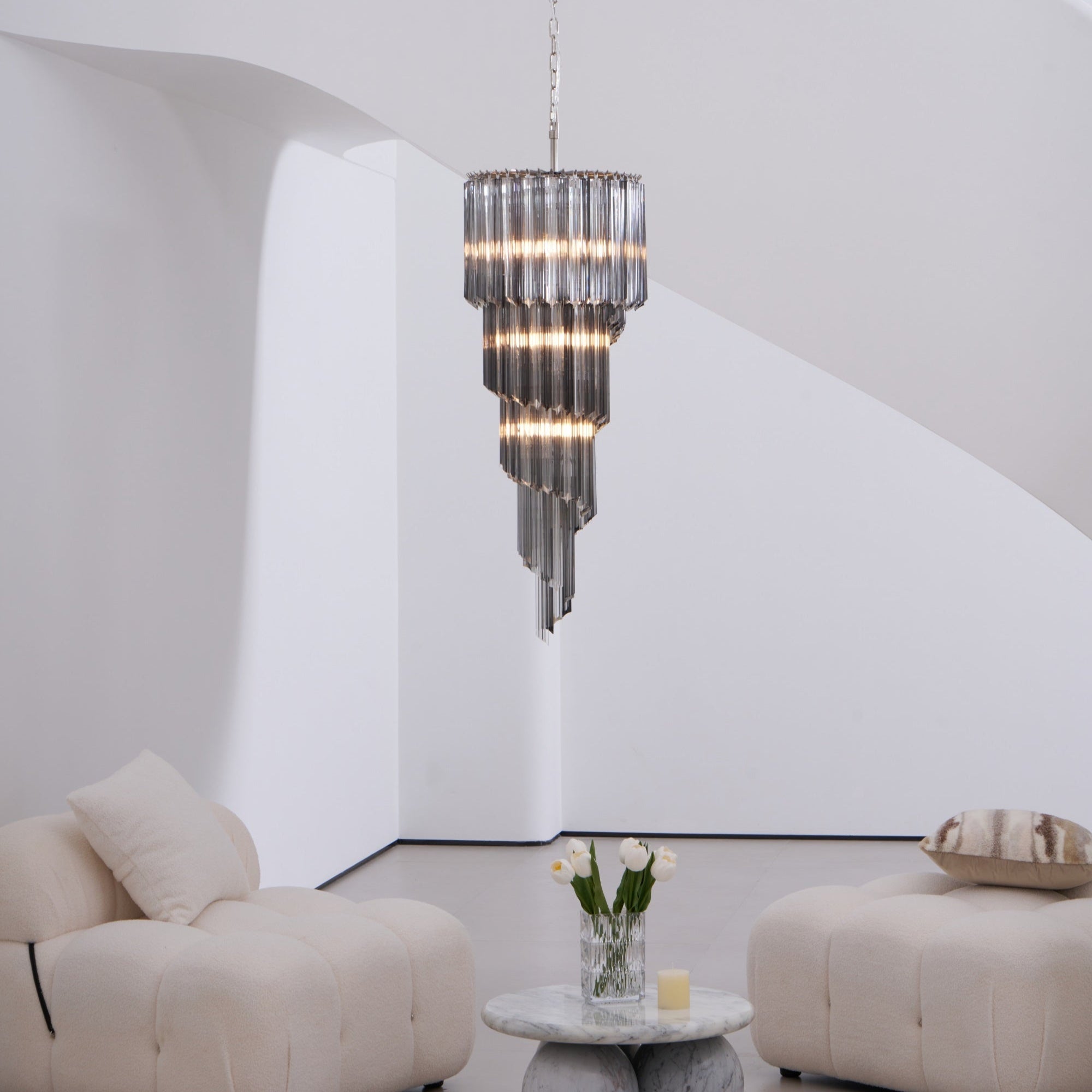 Aurora Chandelier Smoked Glass Spiral - Blowlighting