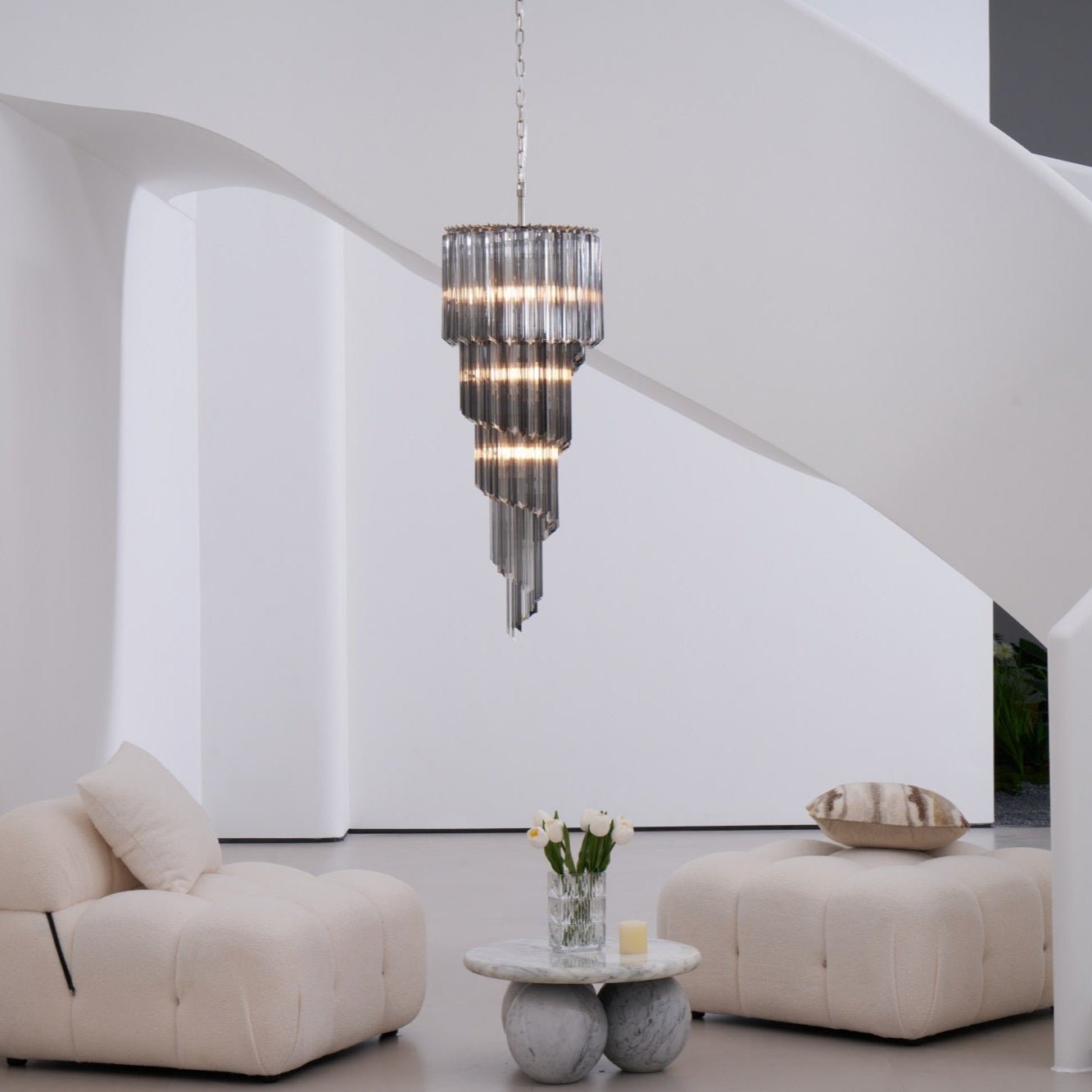Aurora Chandelier Smoked Glass Spiral - Blowlighting
