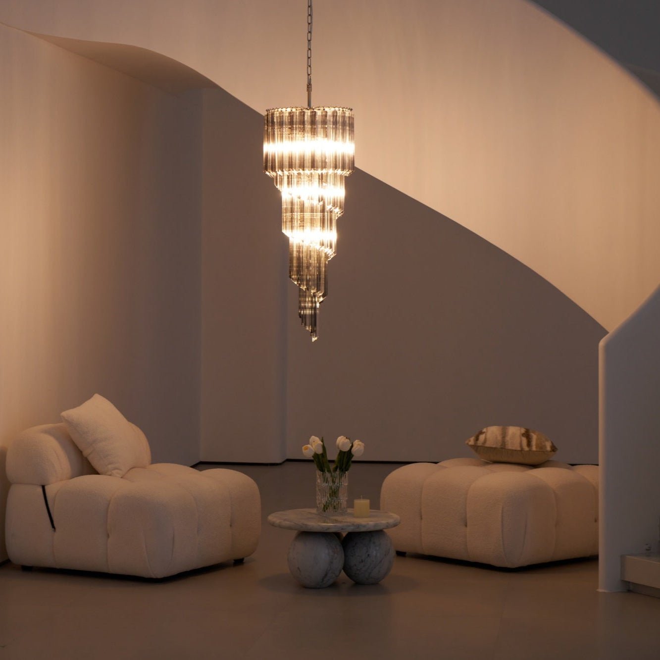 Aurora Chandelier Smoked Glass Spiral - Blowlighting