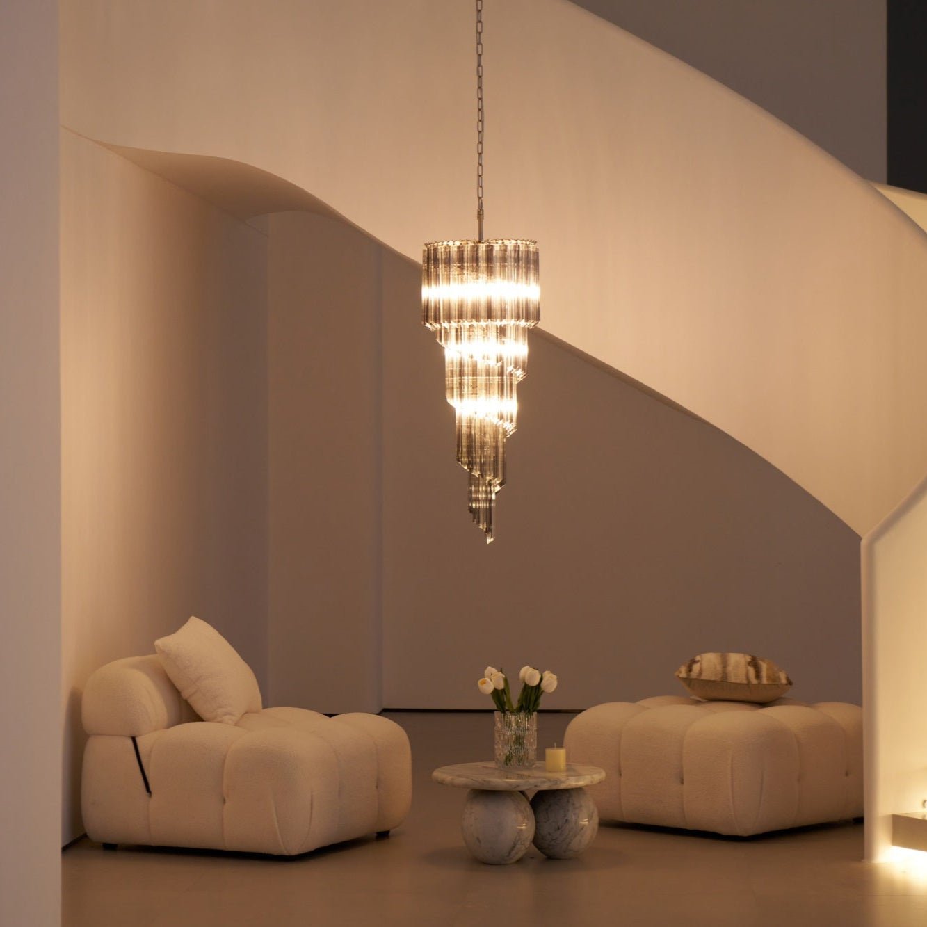 Aurora Chandelier Smoked Glass Spiral - Blowlighting