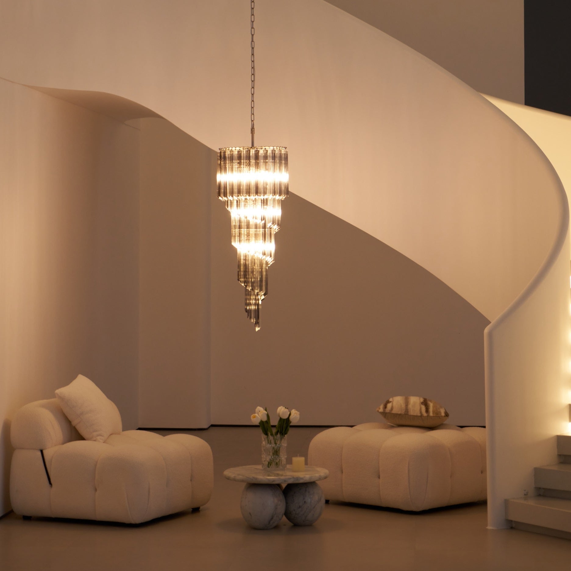 Aurora Chandelier Smoked Glass Spiral - Blowlighting