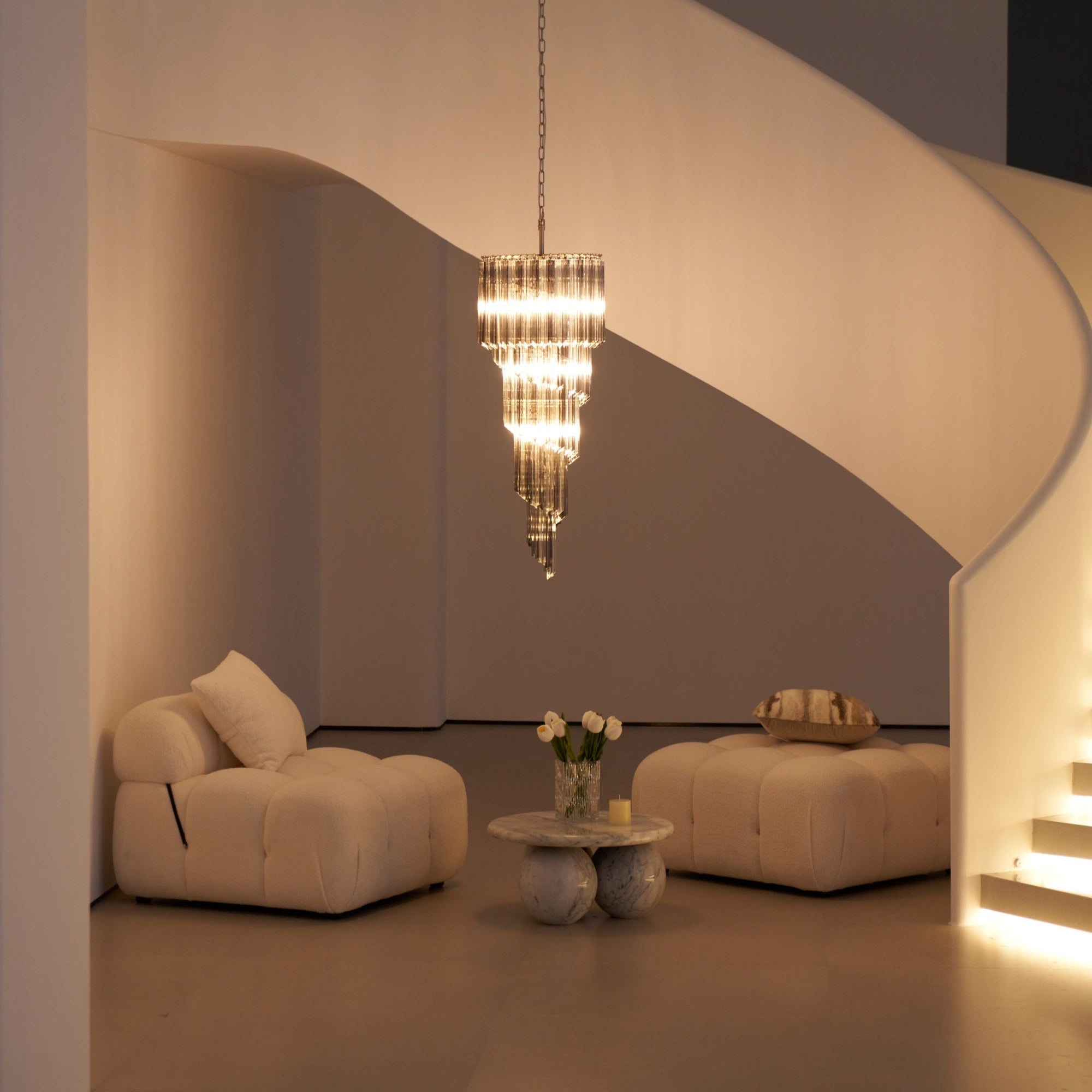 Aurora Chandelier Smoked Glass Spiral - Blowlighting