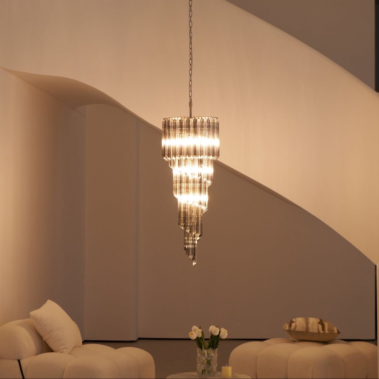 Aurora Chandelier Smoked Glass Spiral - Blowlighting