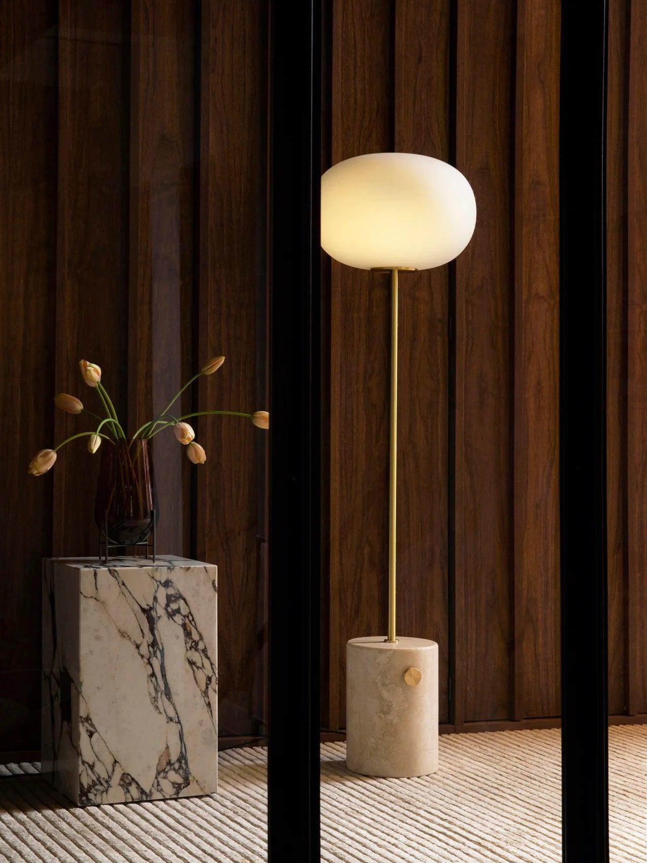 Iloryra Column-Base Travertine Floor Lamp - Blowlighting