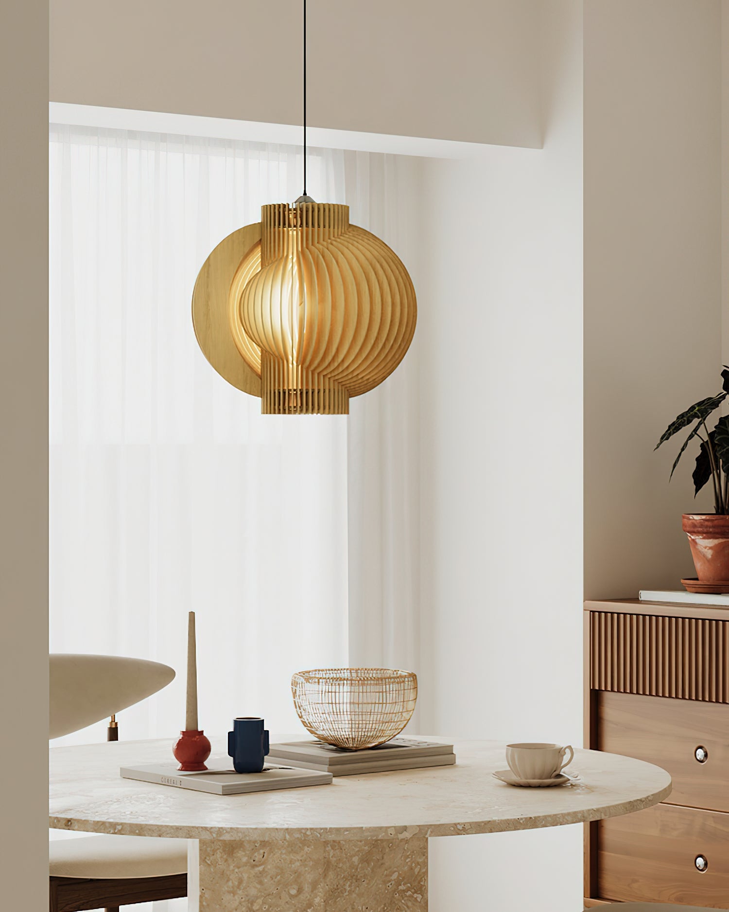 Luminous Oriental Wood Pendant Light
