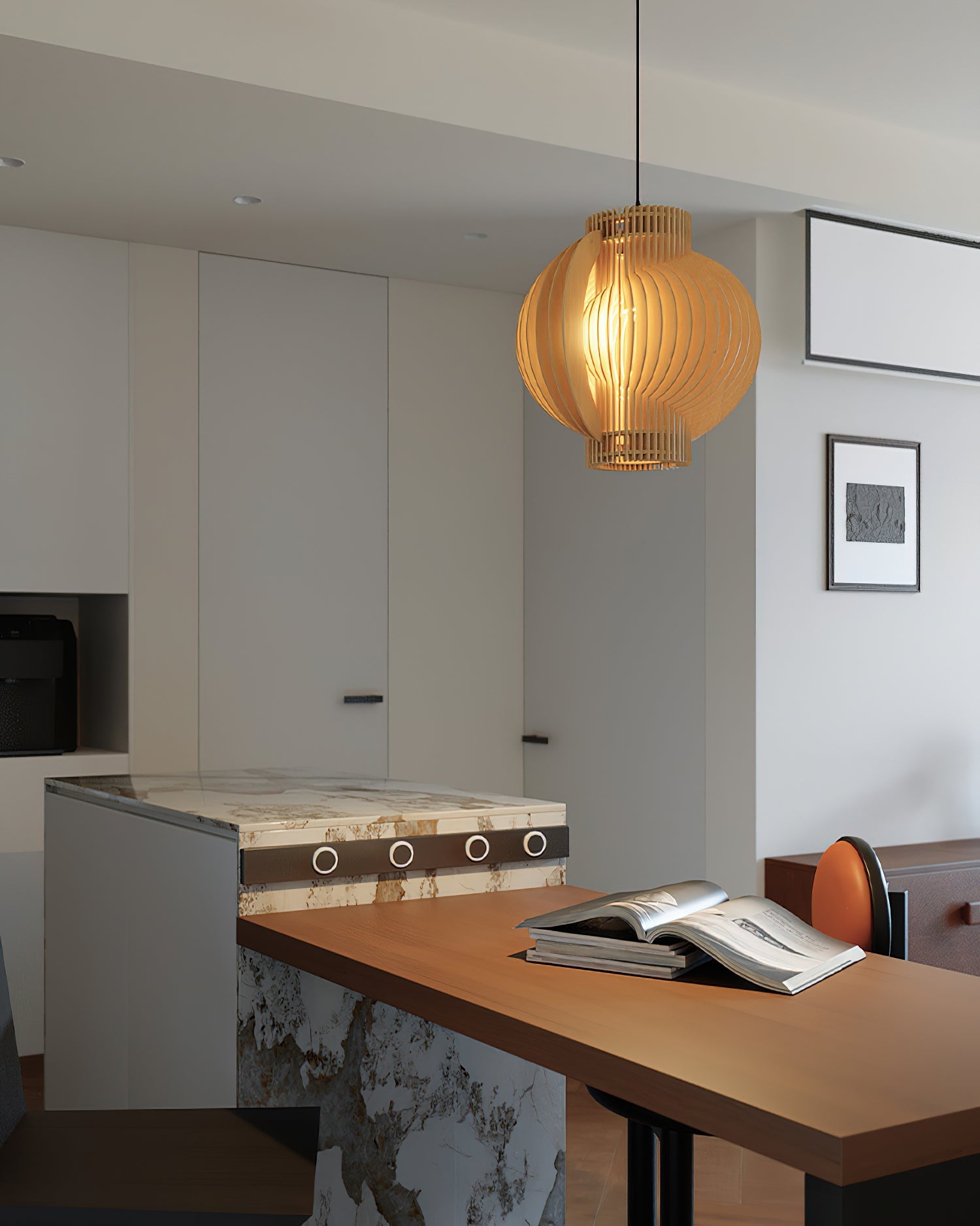 Luminous Oriental Wood Pendant Light