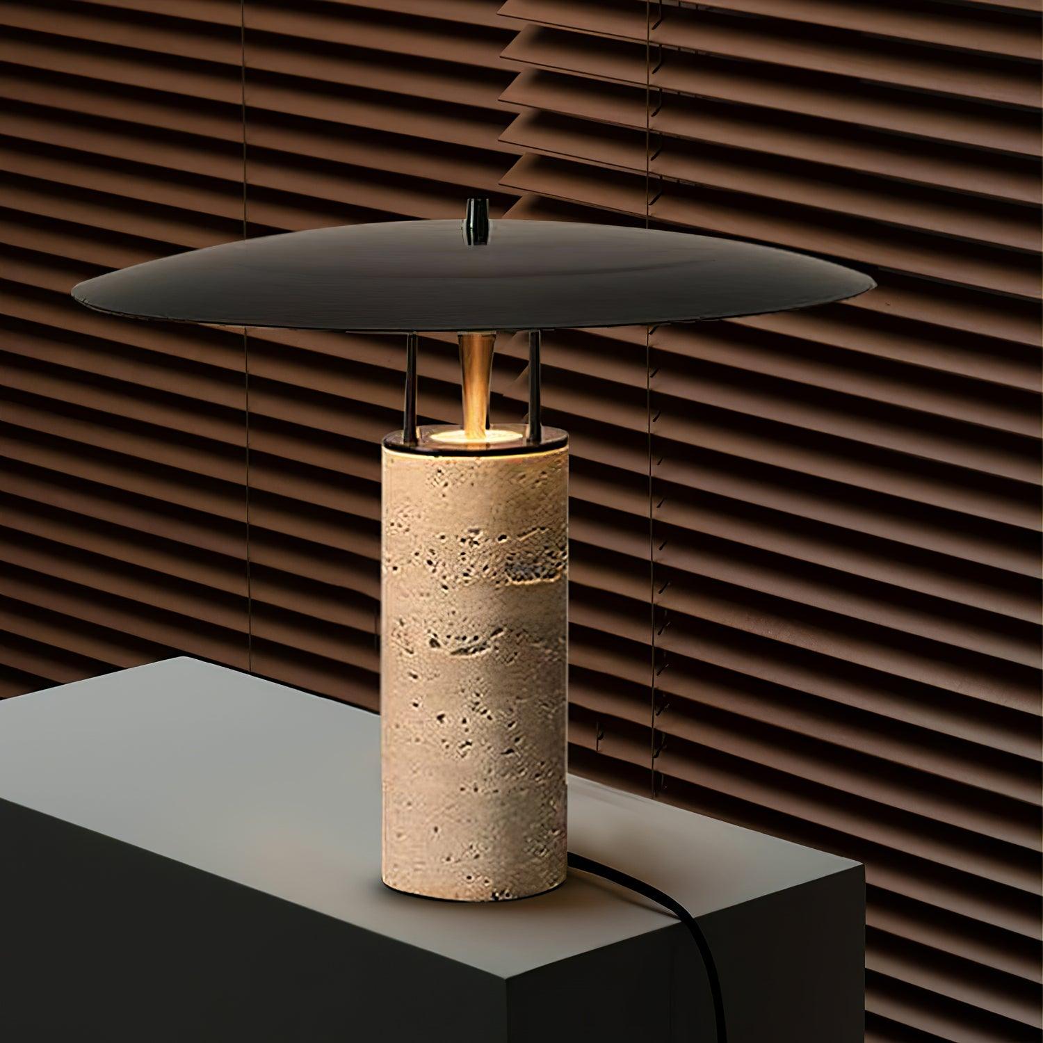 Eltheiel Disc-Pillar Travertine Table Lamp - Blowlighting