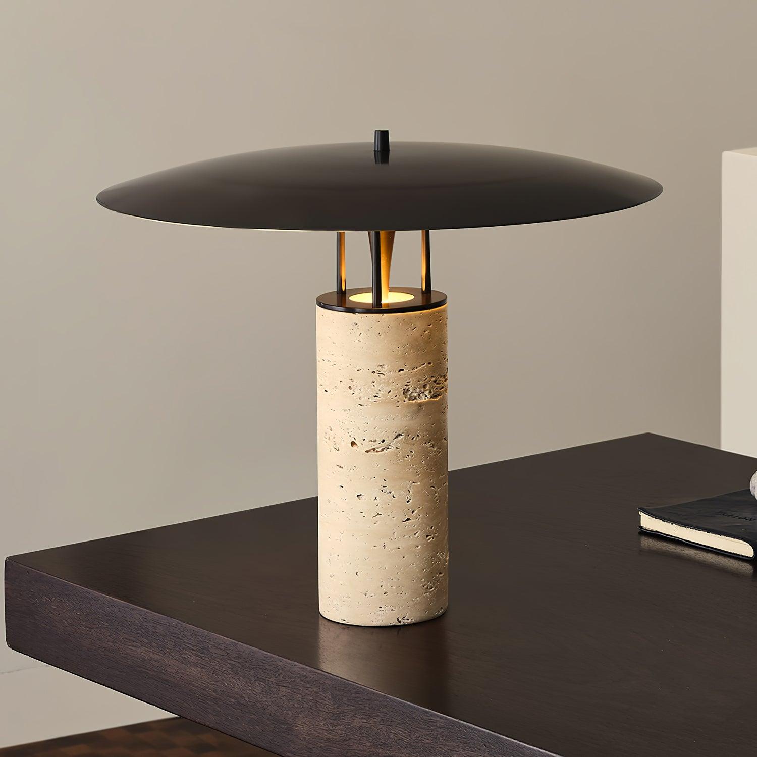 Eltheiel Disc-Pillar Travertine Table Lamp - Blowlighting