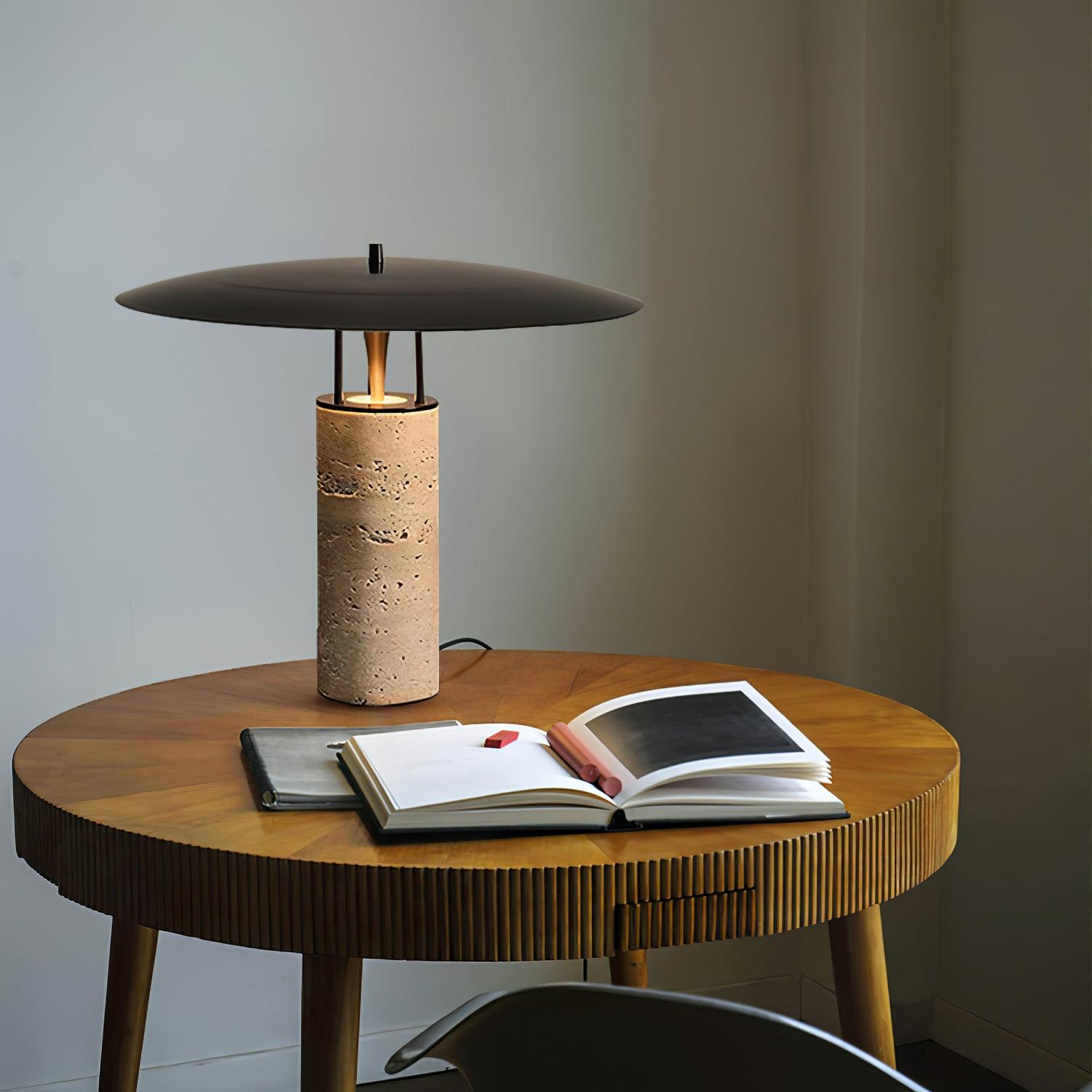 Eltheiel Disc-Pillar Travertine Table Lamp - Blowlighting