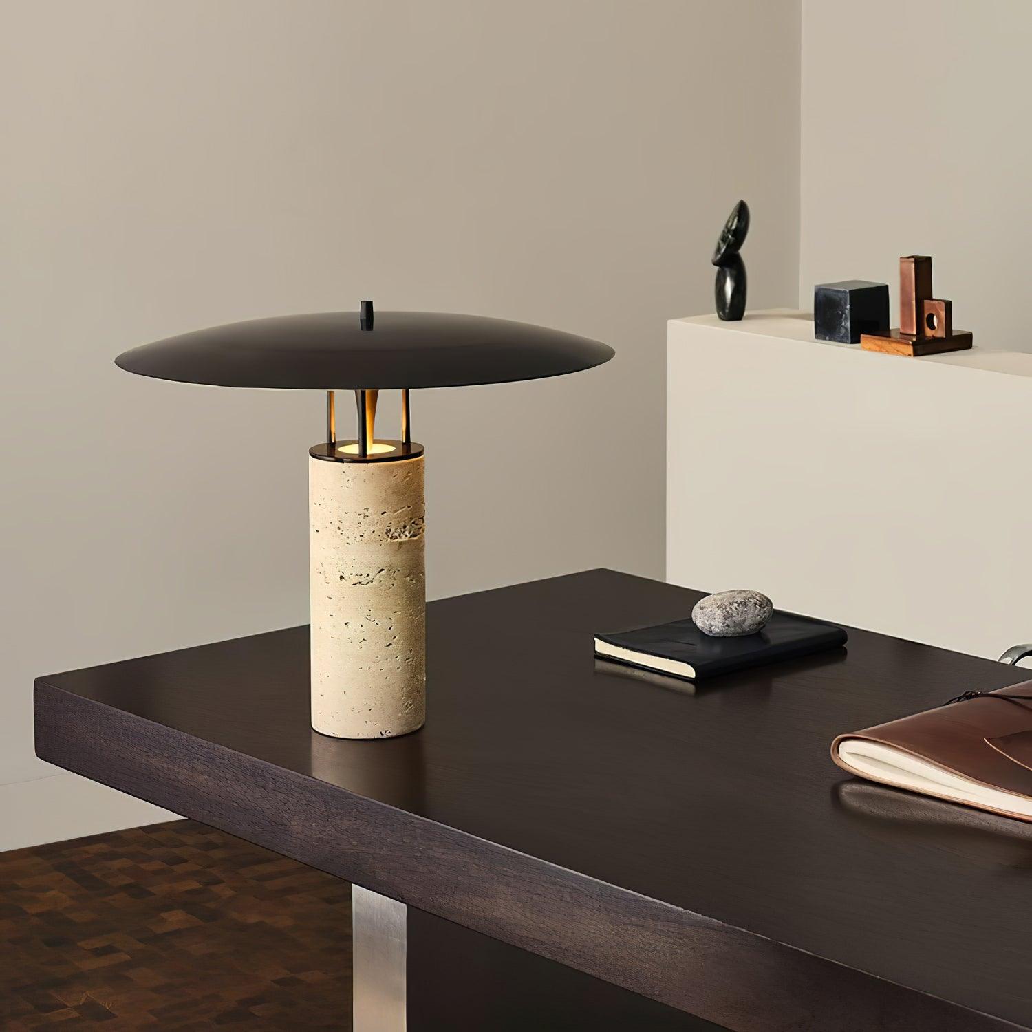 Eltheiel Disc-Pillar Travertine Table Lamp - Blowlighting